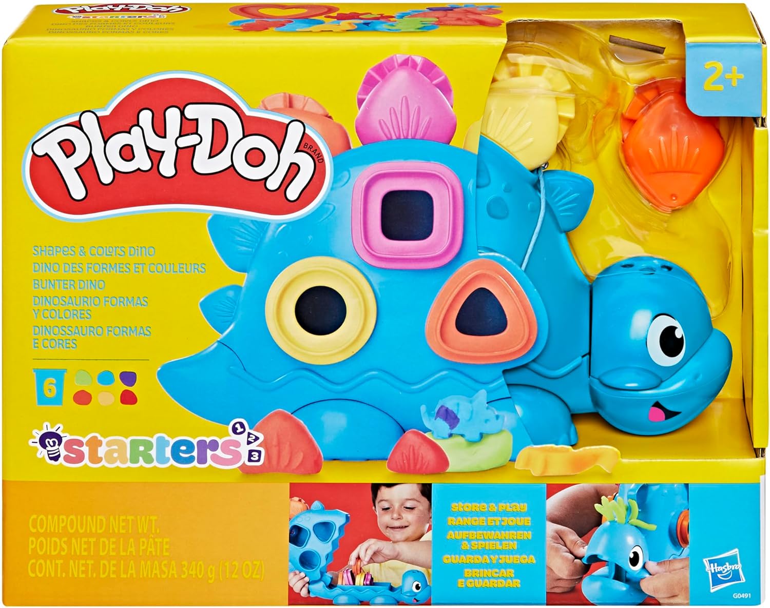 Play-Doh Shapes & Colors Dino Starter-Set | Sensorisches Dinosaurier-Spielset für Kinder ab 2 Jahren | 11 Accessoires und 6 Farben
