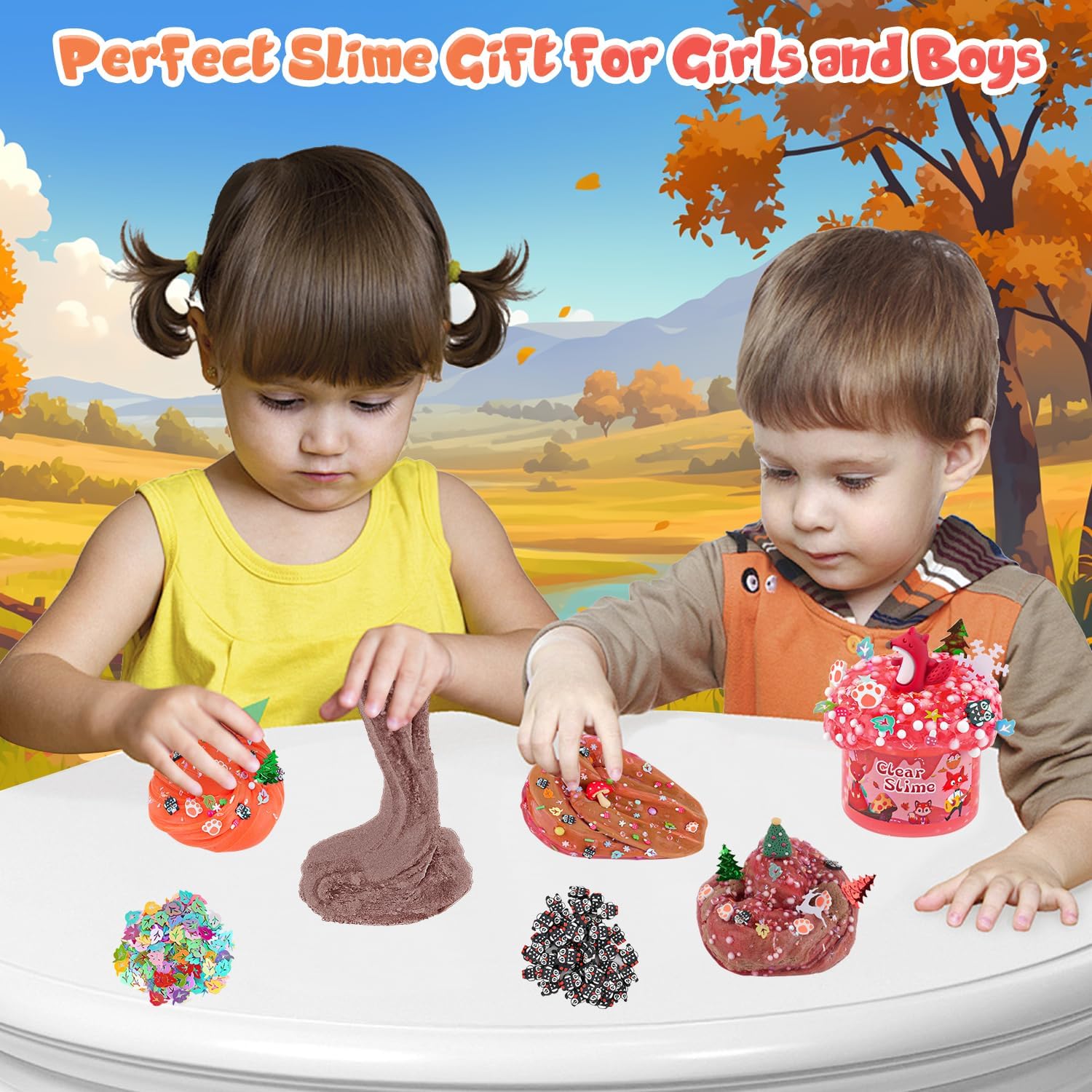 LAWOHO 6-Pack Forest Slime Kit | Butter, Cloud & Clear Slime Textures | 360 ml Total | Forest-Themed Add-Ins | Ages 4+