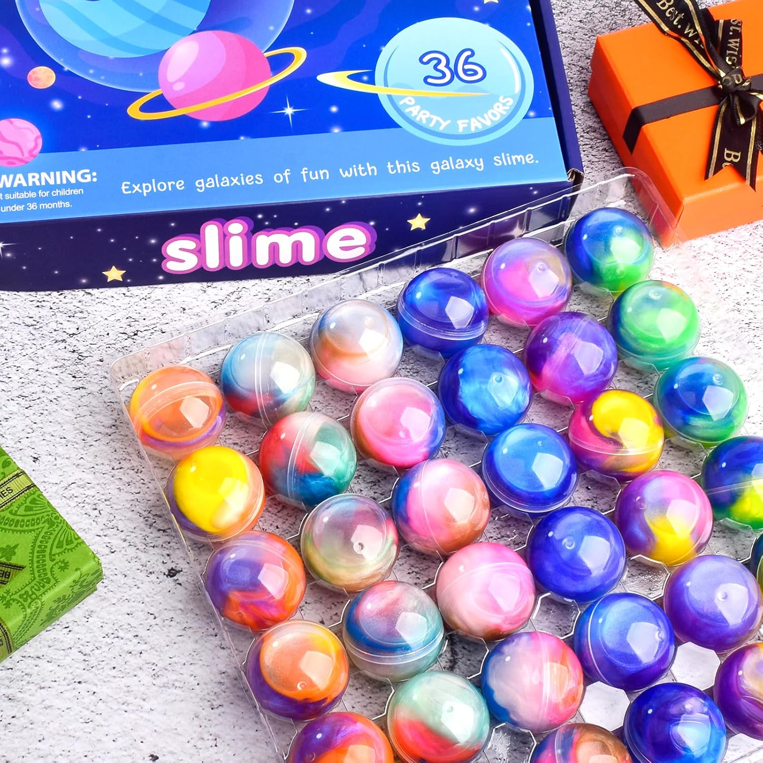 Galaxy Slime Ball Party Favors | 36-Pack Bulk Slime Set | Stretchy, Non-Sticky, Mess-Free Sensory Toys for Kids | Safe, Non-Toxic, Stress-Relief Fun for Birthdays & Classrooms