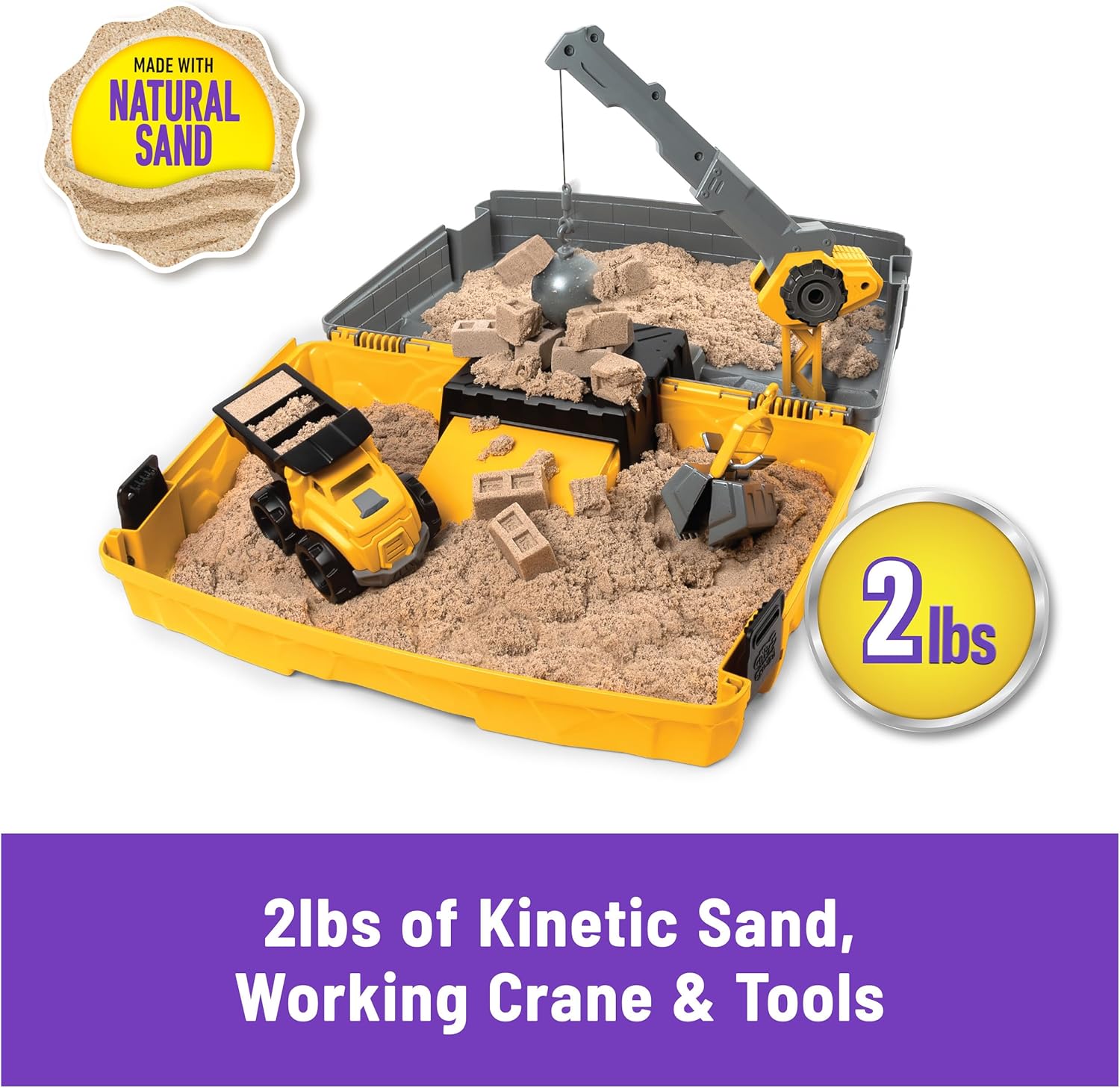 Kinetic Sand, Construction Site Folding Sandbox with 910 g Play Sand & Toy Truck