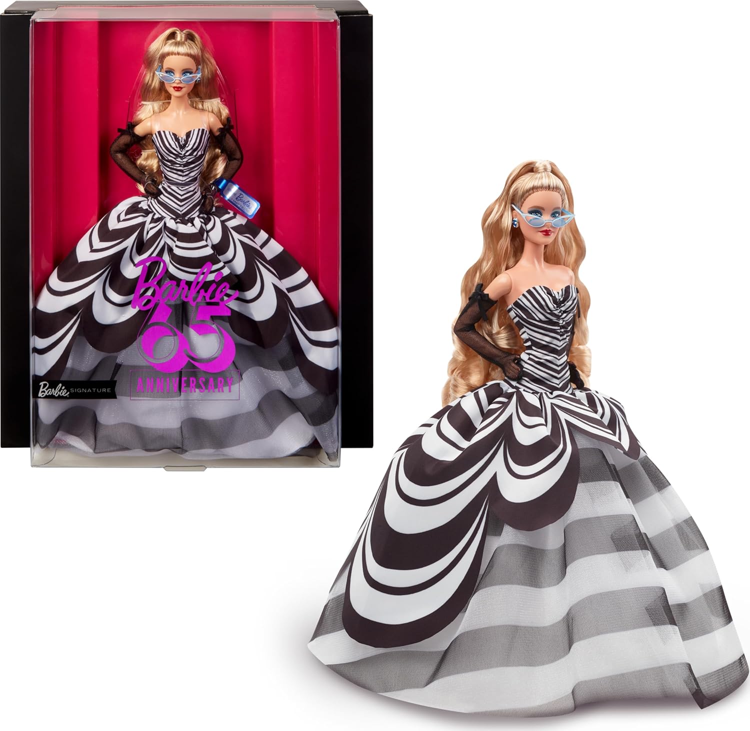 Barbie Signature Doll, 65th Anniversary Collectible with Blonde Hair, Black & White Gown