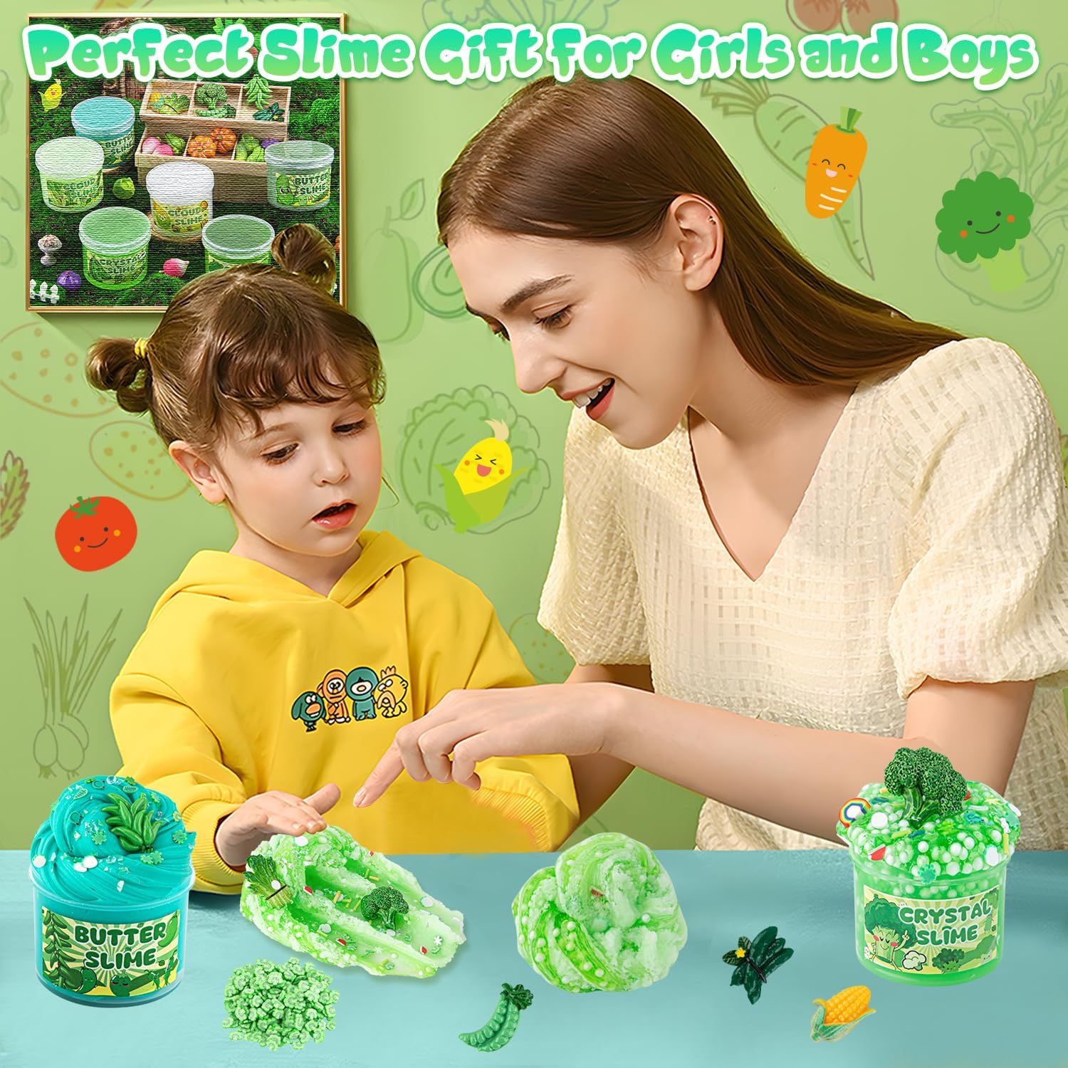 6-Pack Gradient Green Slime Kit | Cloud, Butter & Clear Crystal Slimes | 360 ml Total | Safe, Non-Sticky | Ages 4–12