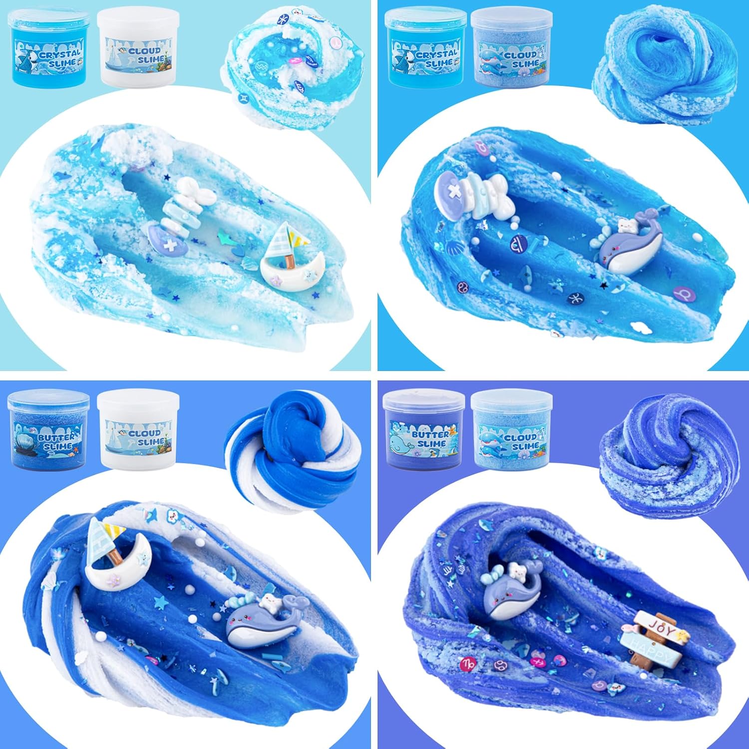 6-Pack Blue Ocean Slime Kit | Butter, Cloud & Clear Crystal Textures | 360 ml Total | Ages 4–12