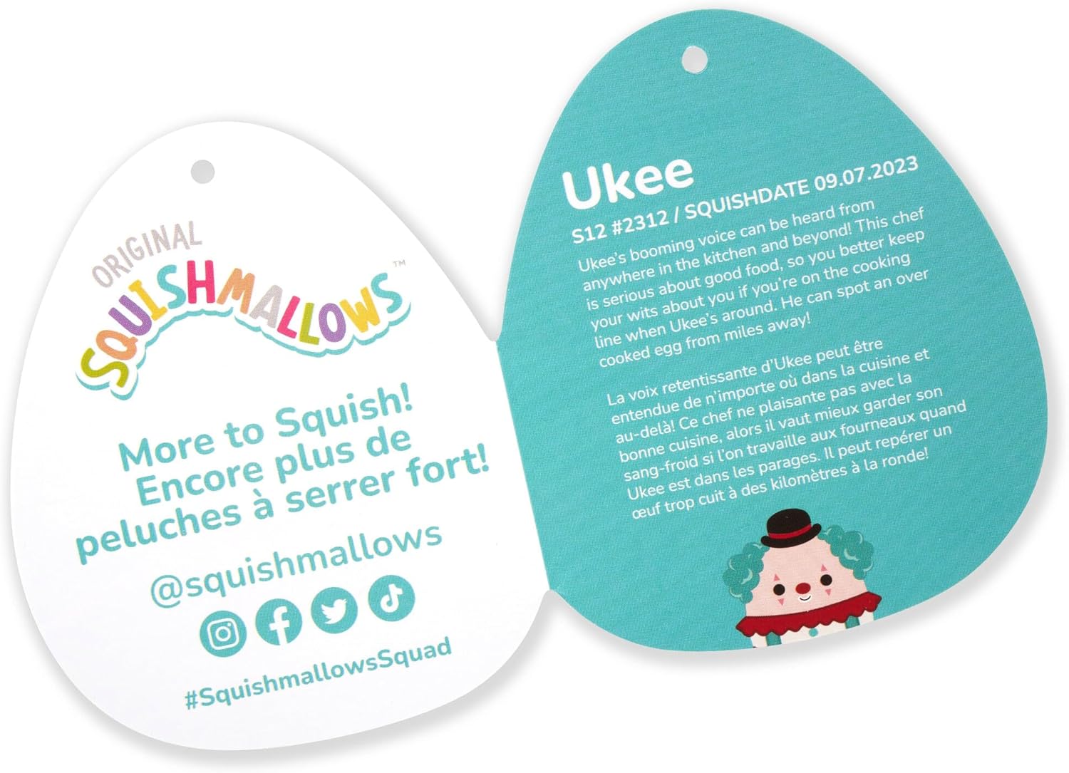 Squishmallows Halloween Ukee Clown with Teal Hair and Black Bowler Hat