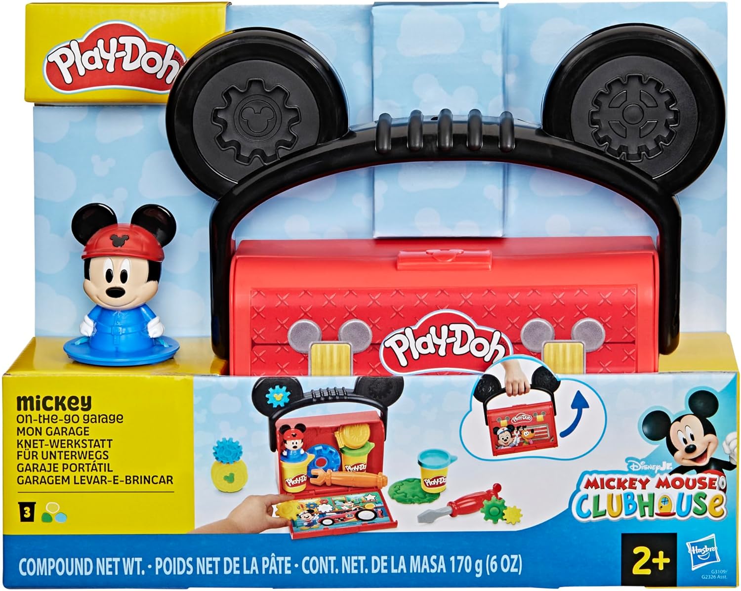 Play-Doh Disney Junior Mickey Mouse Clubhouse Garagenspielset für unterwegs | Mickey Mouse Kunst- und Bastelset für Kinder ab 2 Jahren