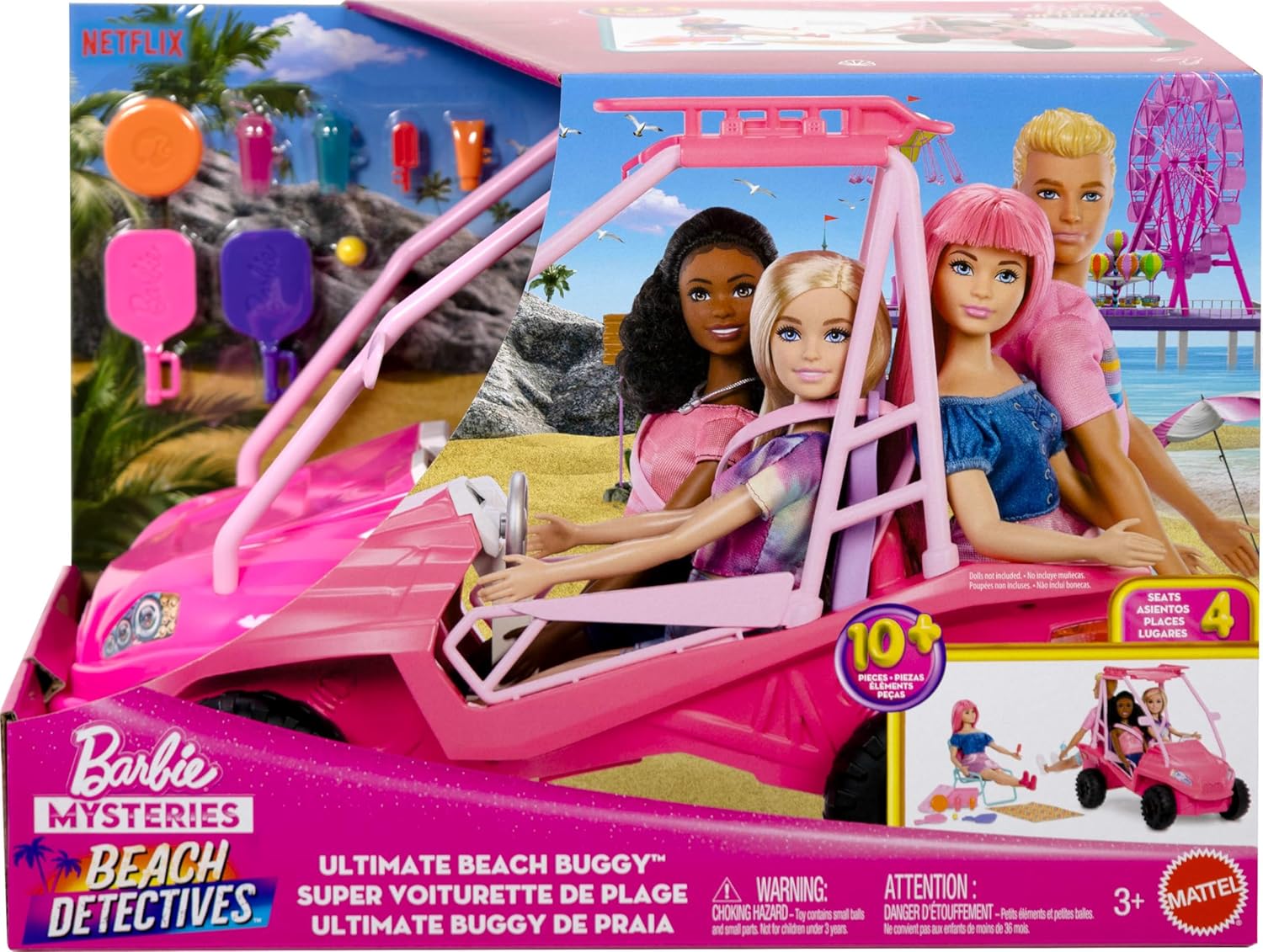 Barbie Mysteries: Beach Detectives Playset | Beach Buggy Car & 10+ Accessories | Ages 3+