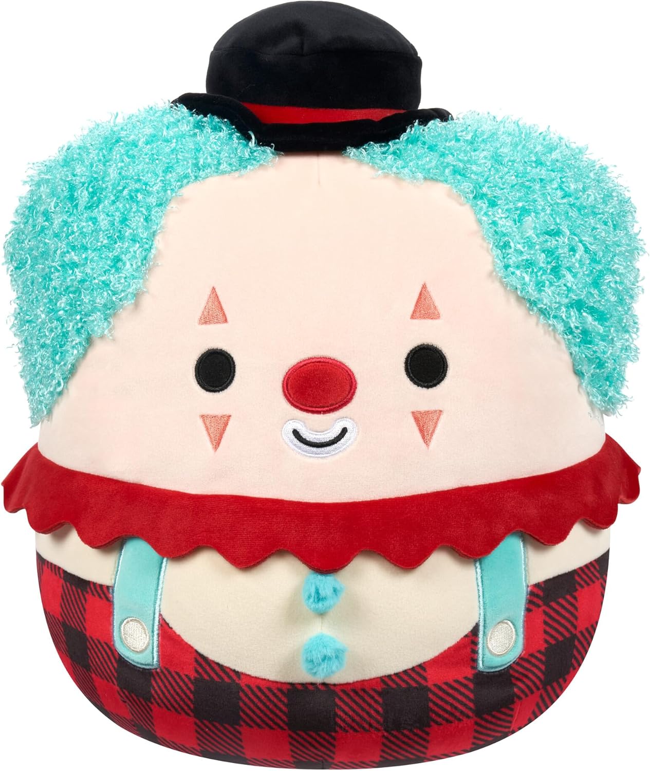 Squishmallows Halloween Ukee Clown with Teal Hair and Black Bowler Hat