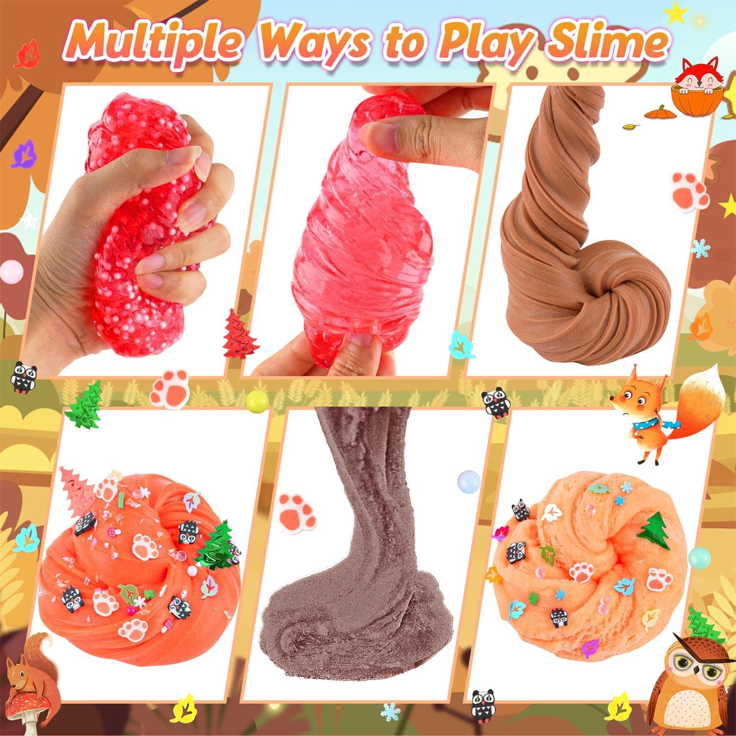 LAWOHO 6-Pack Forest Slime Kit | Butter, Cloud & Clear Slime Textures | 360 ml Total | Forest-Themed Add-Ins | Ages 4+