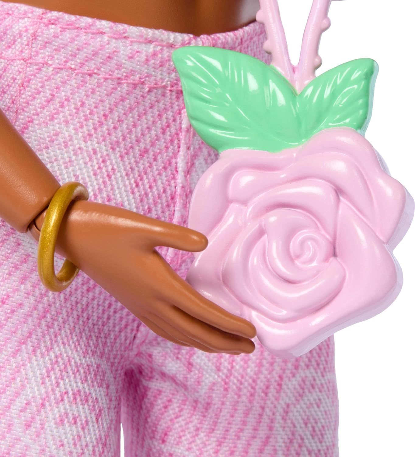 Barbie Deluxe Style Doll in a Pink Denim Crop Top Paired with Rose-Print Flare Jeans