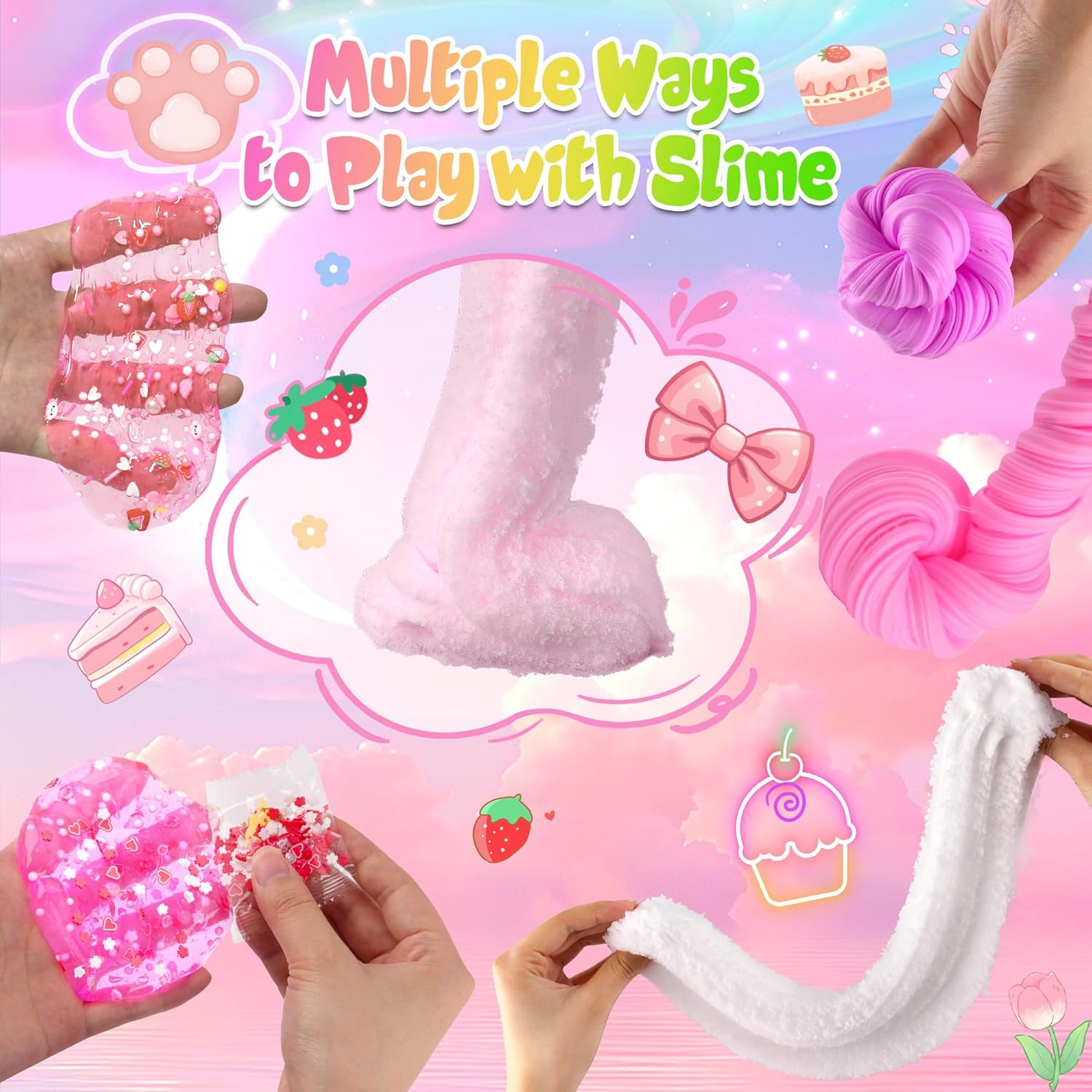 6-Pack Pink Slime Kit for Kids | Cloud, Butter & Clear Crystal Textures | 360 ml Total | Ages 4–12
