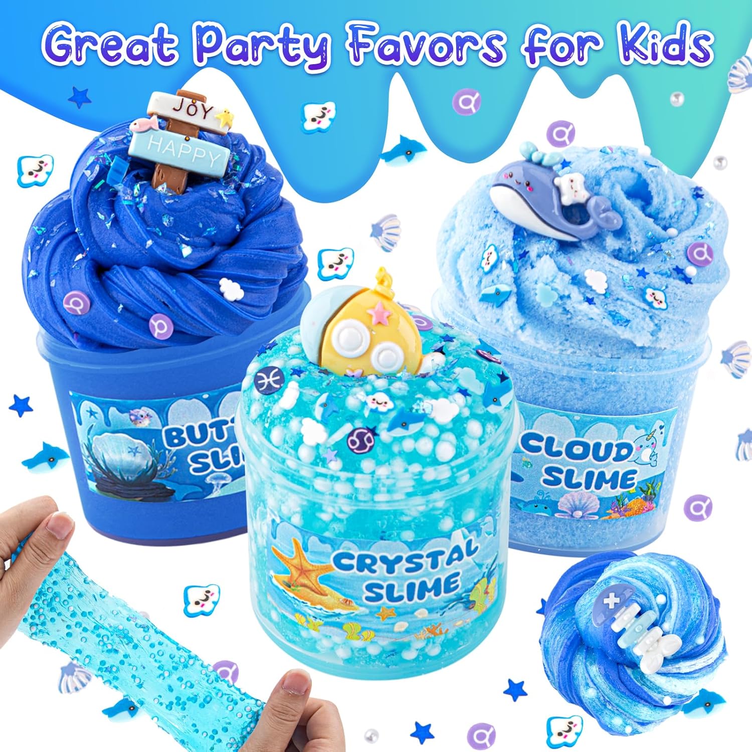 6-Pack Blue Ocean Slime Kit | Butter, Cloud & Clear Crystal Textures | 360 ml Total | Ages 4–12