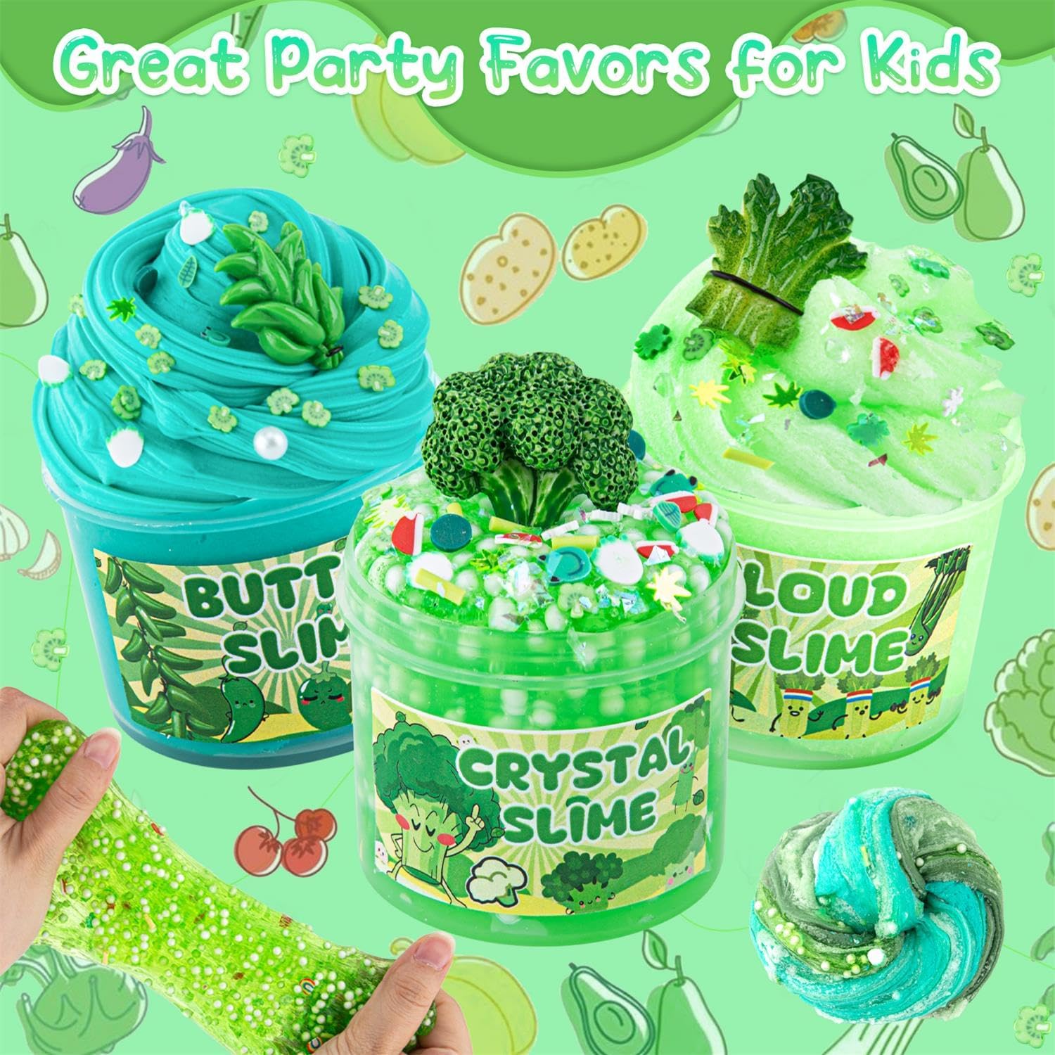 6-Pack Gradient Green Slime Kit | Cloud, Butter & Clear Crystal Slimes | 360 ml Total | Safe, Non-Sticky | Ages 4–12
