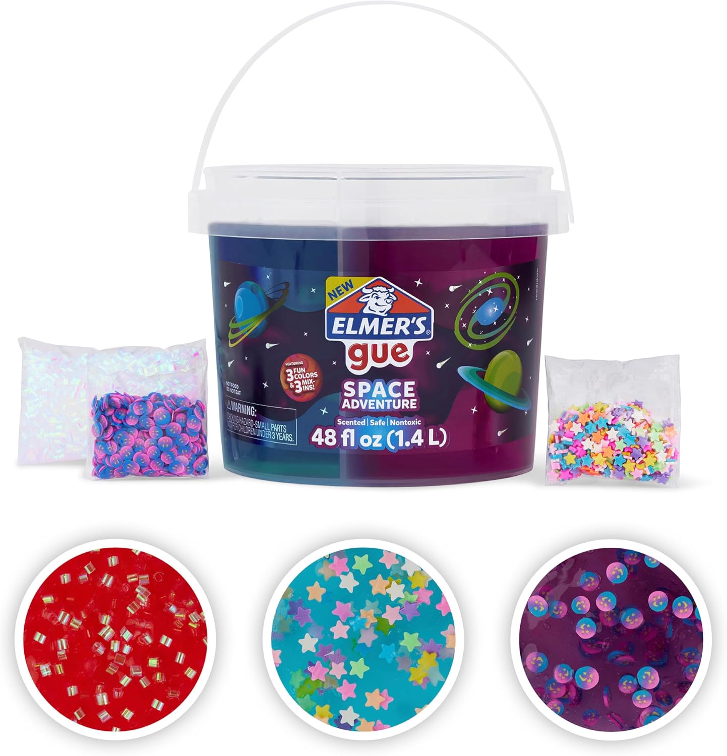 Elmer’s Gue Space Adventure Slime Bucket 1.36 kg Blue Raspberry, Strawberry & Grape Scents Non-Toxic Sensory Play Kit for Kids