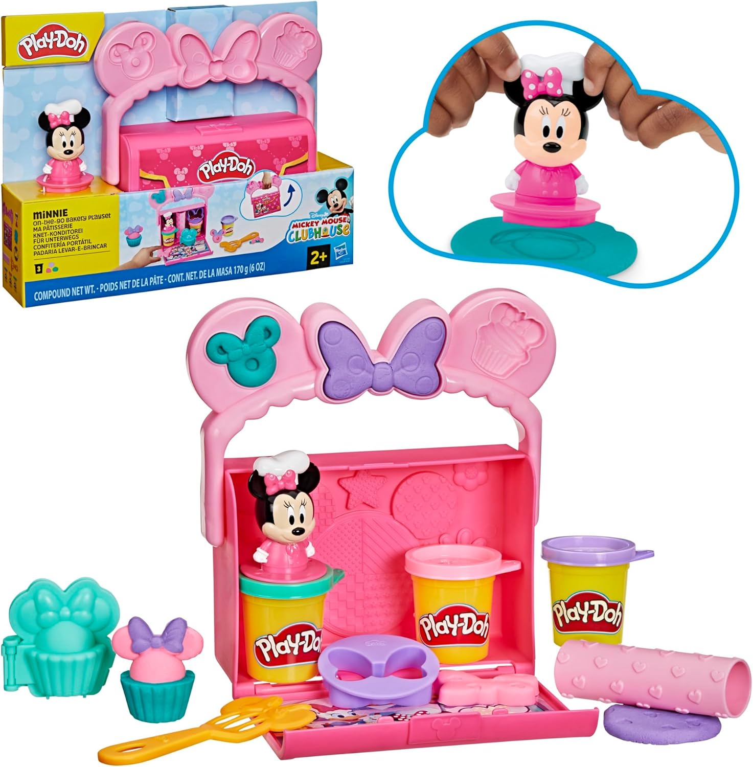 Play-Doh Disney Junior Mickey Mouse Clubhouse On-The-Go-Bäckerei-Spielset | Minnie Mouse Spiel-Essensset für Kinder ab 2 Jahren