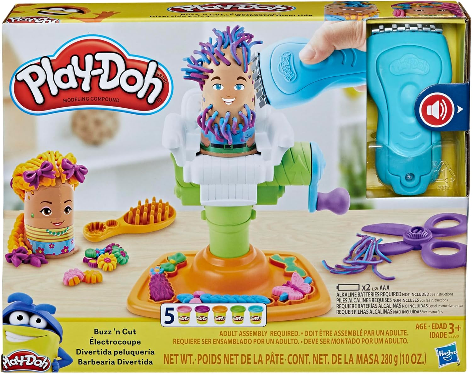 Play-Doh Buzz ’n Cut Fuzzy Pumper Barber Shop Set | Electric Buzzer & 5 Colors | Ages 3+