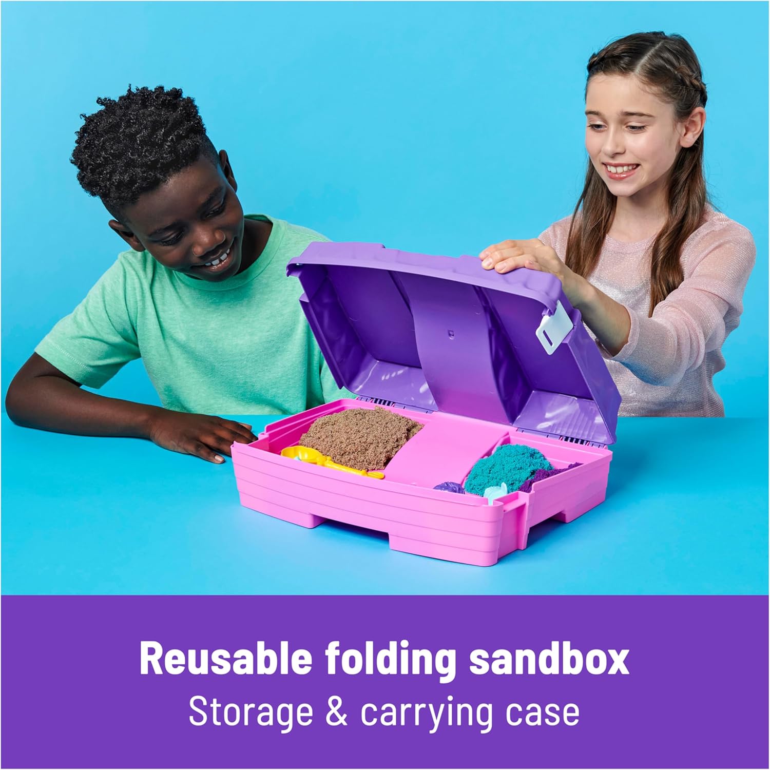 Kinetic Sand, Mermaid Palace Playset with 934g Play Sand (Neon Purple, Shimmer Teal & Beach), Tools & Folding Sandbox