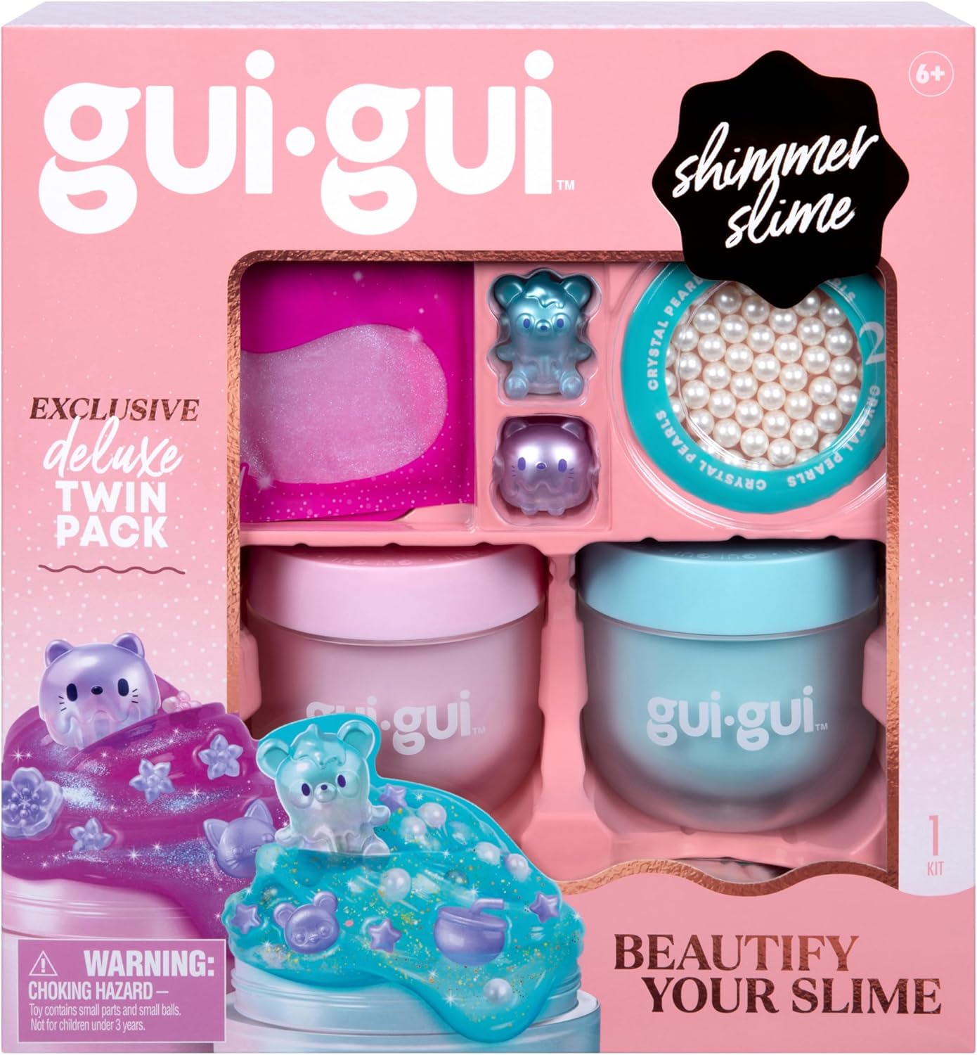 Gui Gui Scented Shimmer Deluxe Duo Pack | 2 Iridescent Slimes | 5-Step DIY Customization | Reusable Container | ASMR Experience