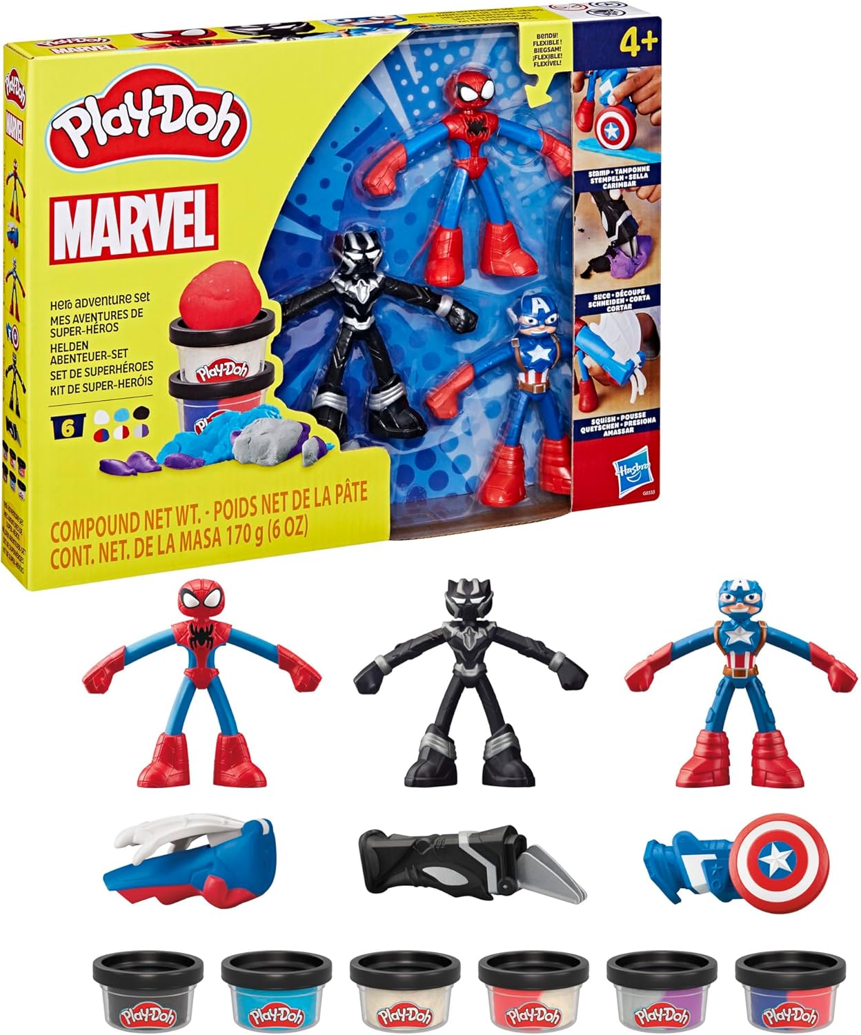Play-Doh Marvel Hero Adventure Playset | Captain America, Black Panther & Spider-Man Figures | Kids Ages 4+