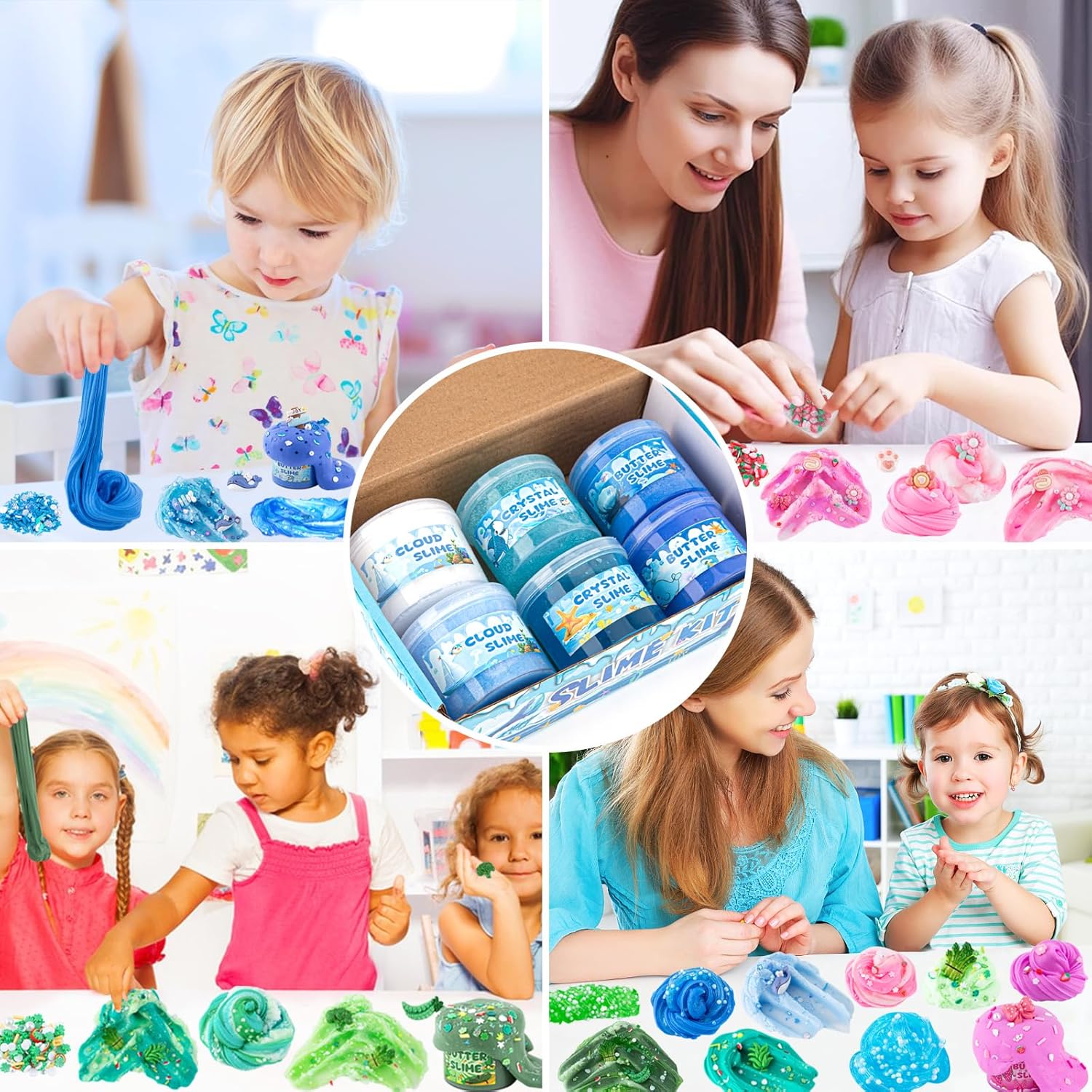6-Pack Blue Ocean Slime Kit | Butter, Cloud & Clear Crystal Textures | 360 ml Total | Ages 4–12
