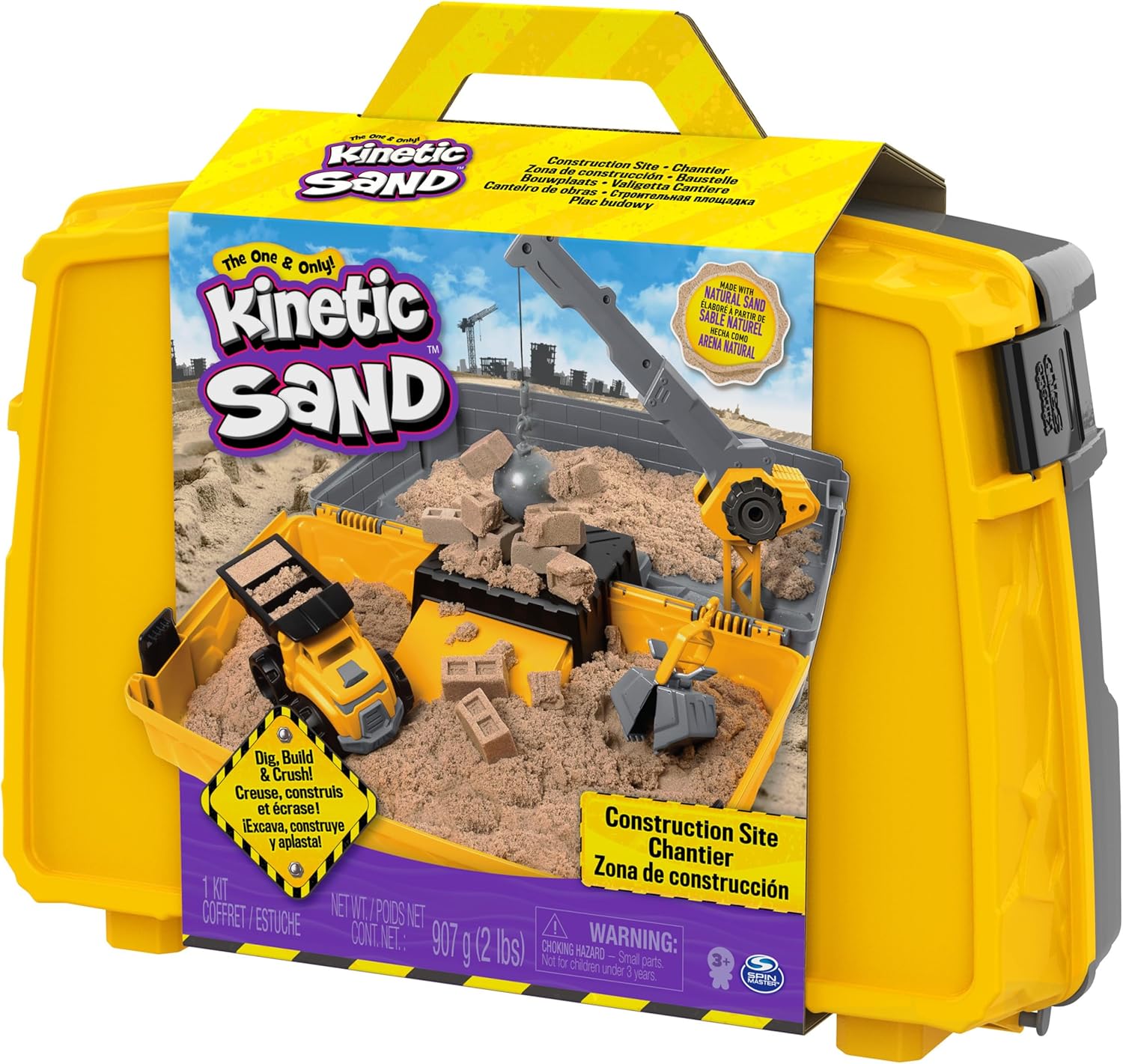 Kinetic Sand, Construction Site Folding Sandbox with 910 g Play Sand & Toy Truck