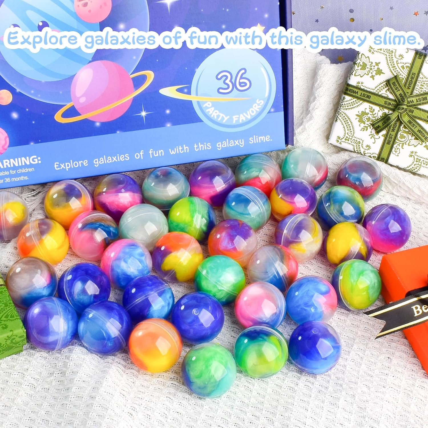 Galaxy Slime Ball Party Favors | 36-Pack Bulk Slime Set | Stretchy, Non-Sticky, Mess-Free Sensory Toys for Kids | Safe, Non-Toxic, Stress-Relief Fun for Birthdays & Classrooms