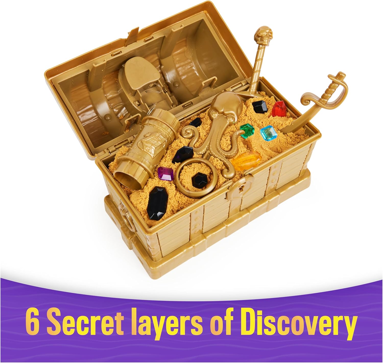 Kinetic Sand, Treasure Hunt with 14 Surprise Reveals & 737 g rare Shimmer Gold Play Sand