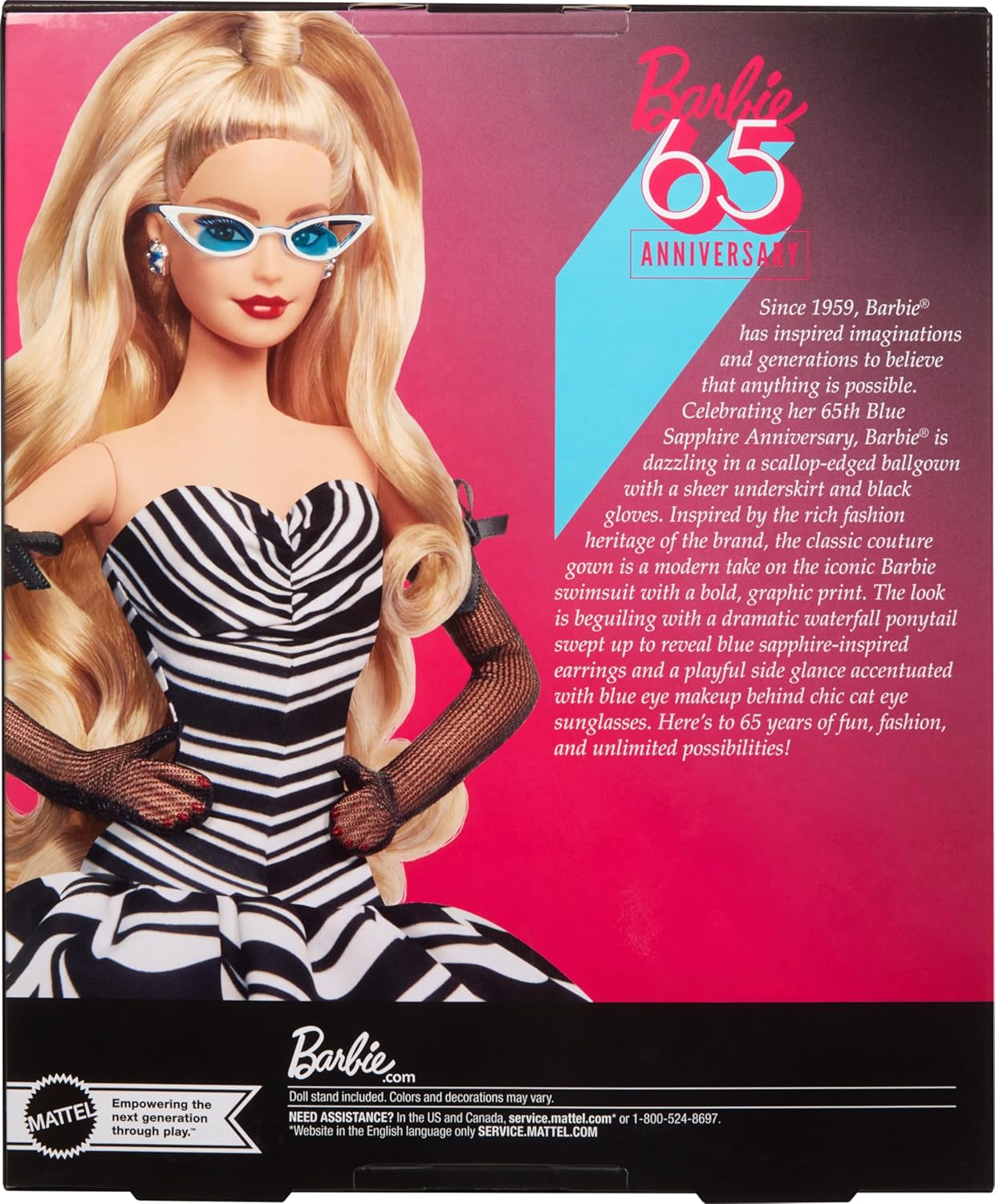 Barbie Signature Doll, 65th Anniversary Collectible with Blonde Hair, Black & White Gown