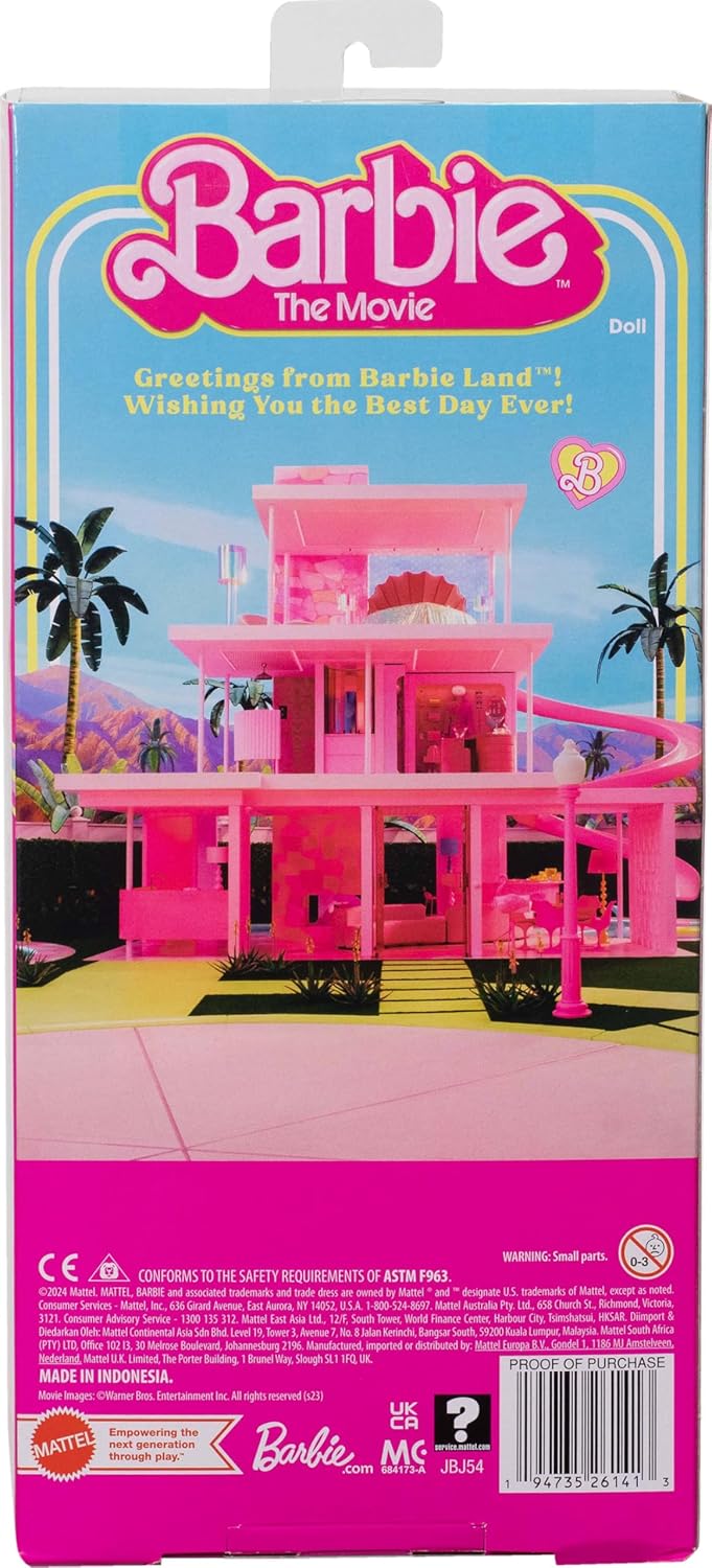 Barbie The Movie Ken Doll in a Pastel Pink and Mint Green Striped Beach Set