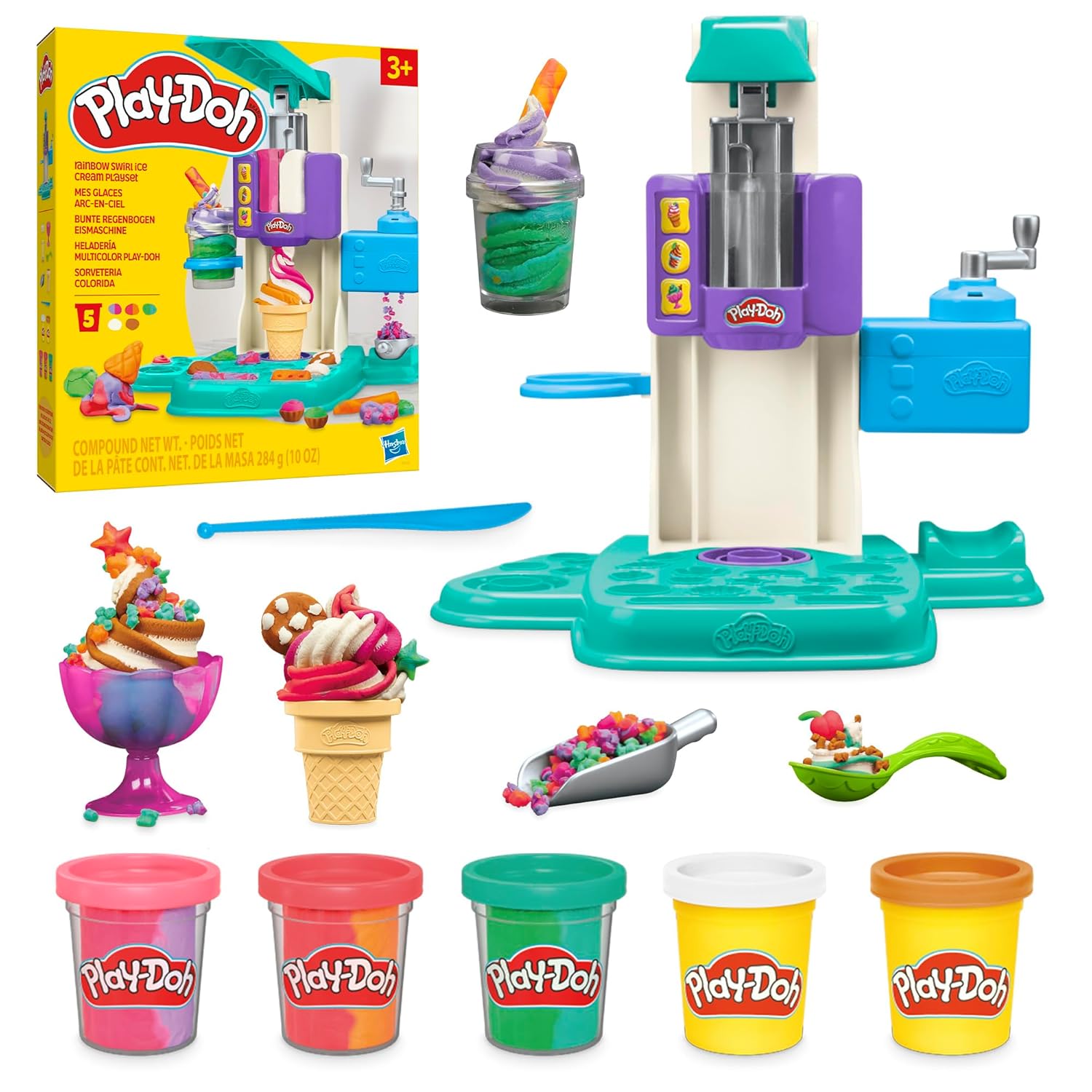 Play-Doh Rainbow Swirl Ice Cream Playset | Includes 7 Pretend Kitchen Accessories