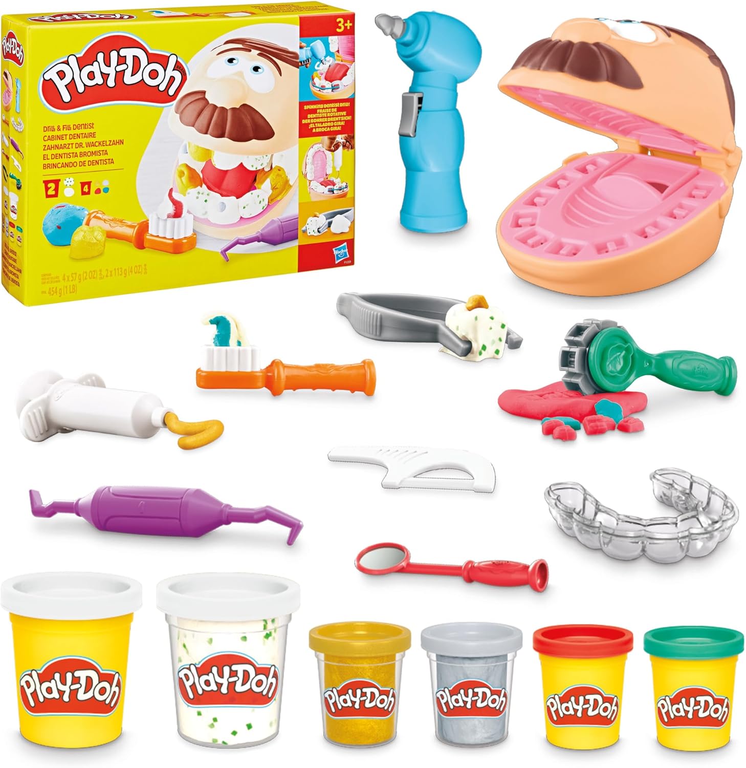 Play-Doh Drill ’n Fill Dentist Toy | Kids Playset with 10 Tools & 8 Cans | Ages 3+