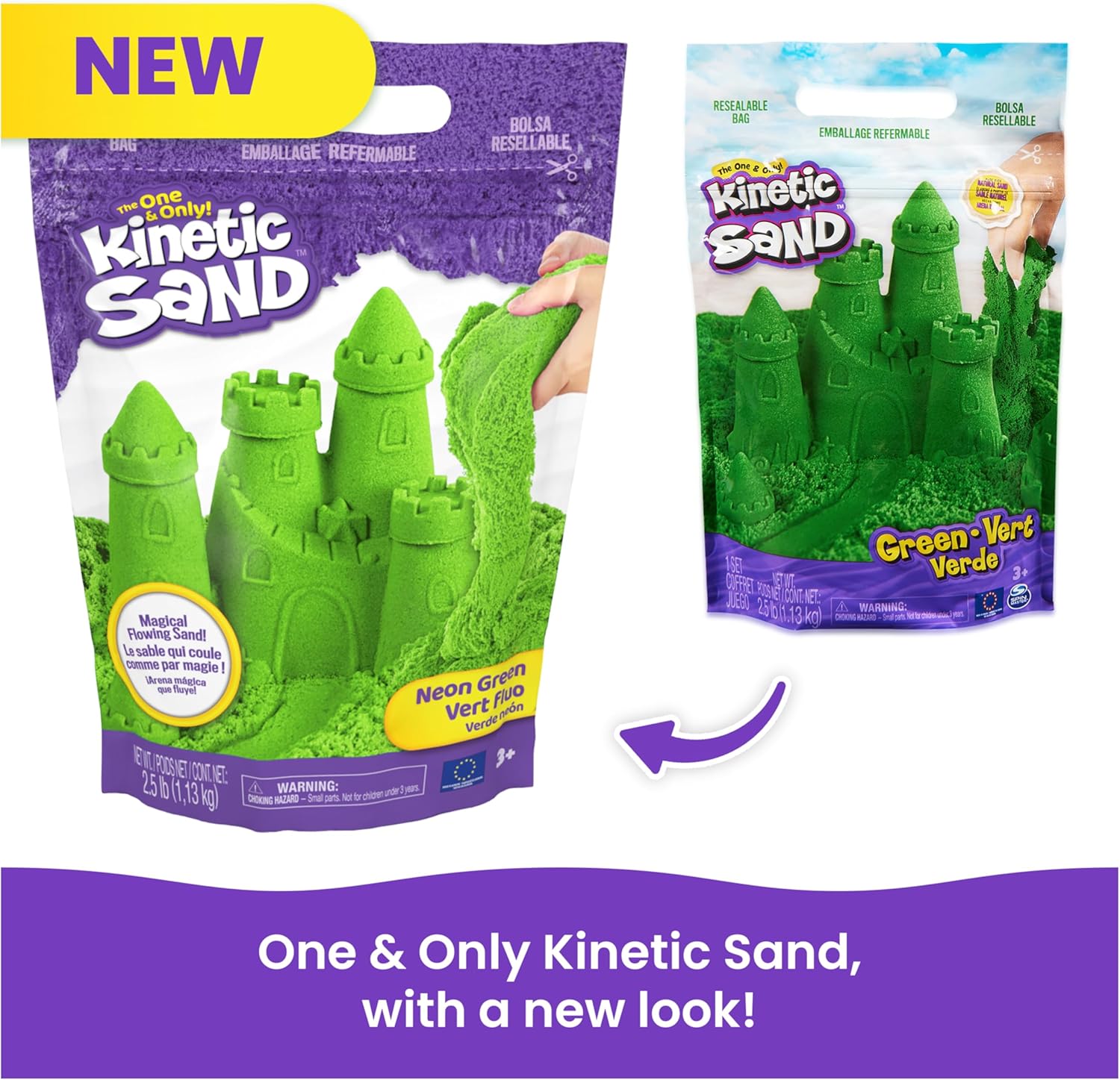 Kinetic Sand, 1,13 kg Green Play Sand, Resealable Bag