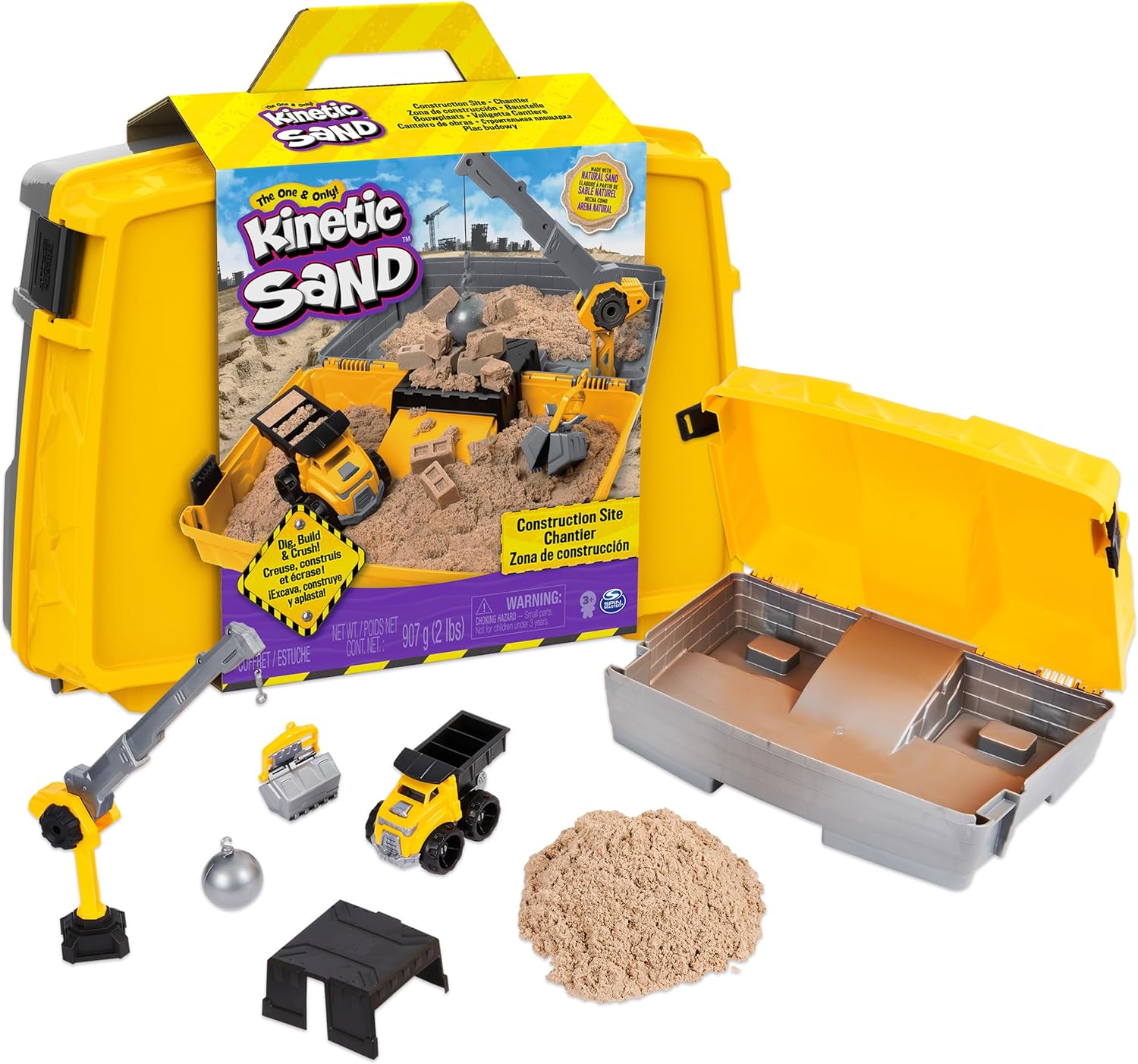 Kinetic Sand, Construction Site Folding Sandbox with 910 g Play Sand & Toy Truck