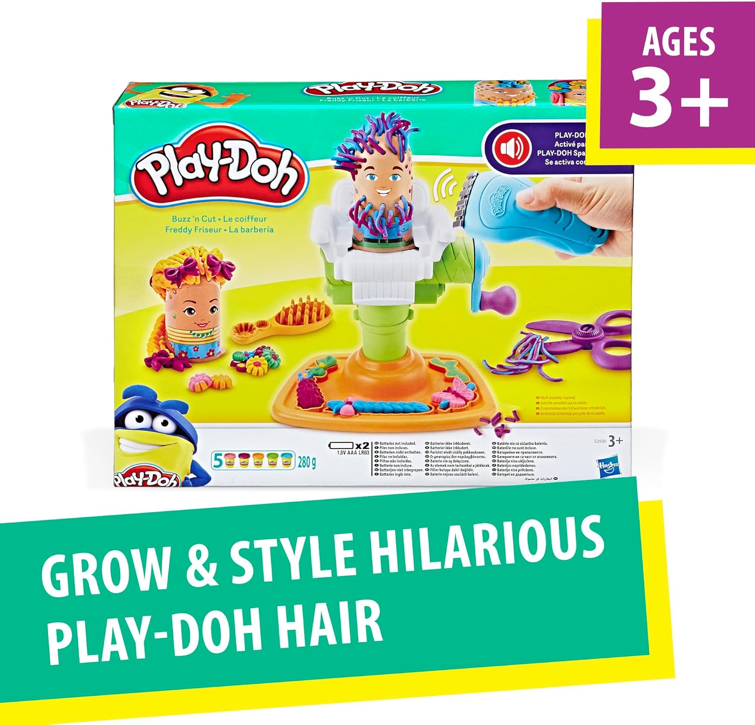 Play-Doh Buzz ’n Cut Fuzzy Pumper Barber Shop Set | Electric Buzzer & 5 Colors | Ages 3+