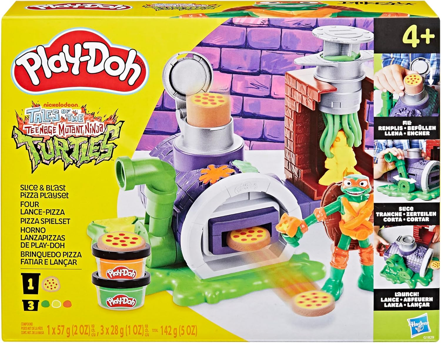 Play-Doh Teenage Mutant Ninja Turtles Slice & Blast Pizza-Spielset | Bendy Michelangelo Figur & Pizza Blaster | Spielzeug für Kinder ab 4 Jahren