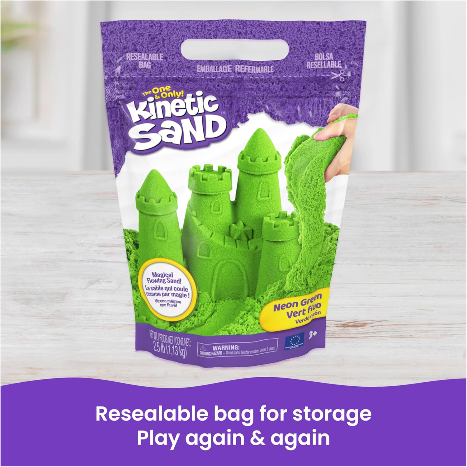 Kinetic Sand, 1,13 kg Green Play Sand, Resealable Bag