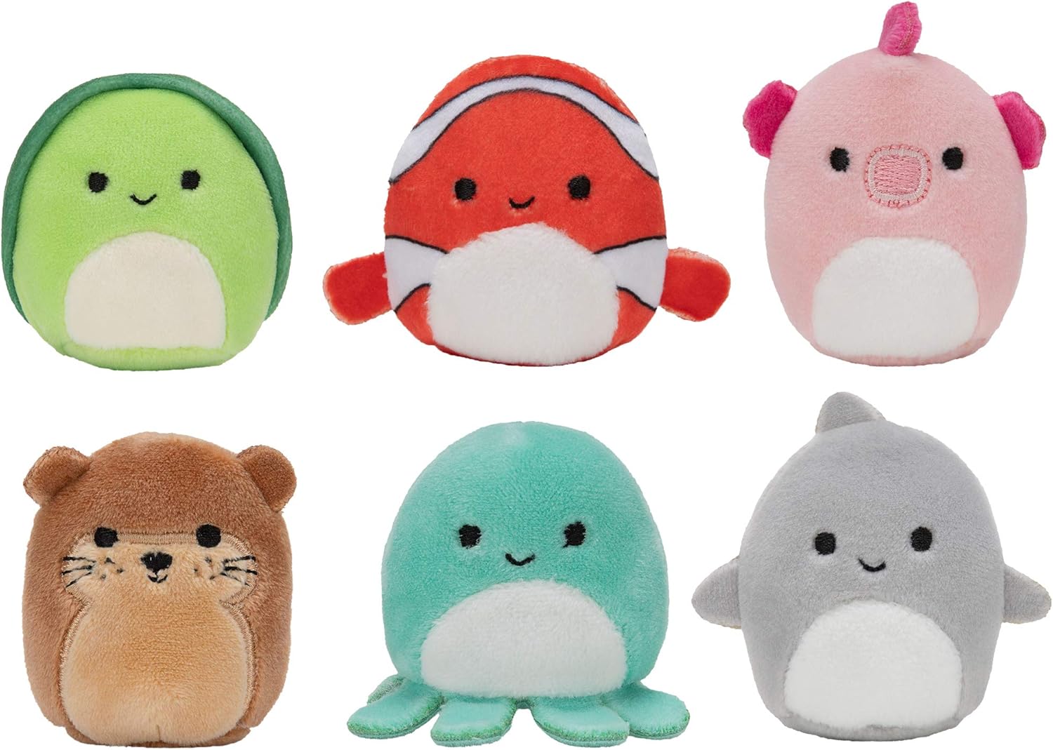 Squishmallows Micromallows Sealife Squad, Six 2” Sea Animals, Irresistebly soft Colorful Plush, Mini Shark, Otter, and Seahorse