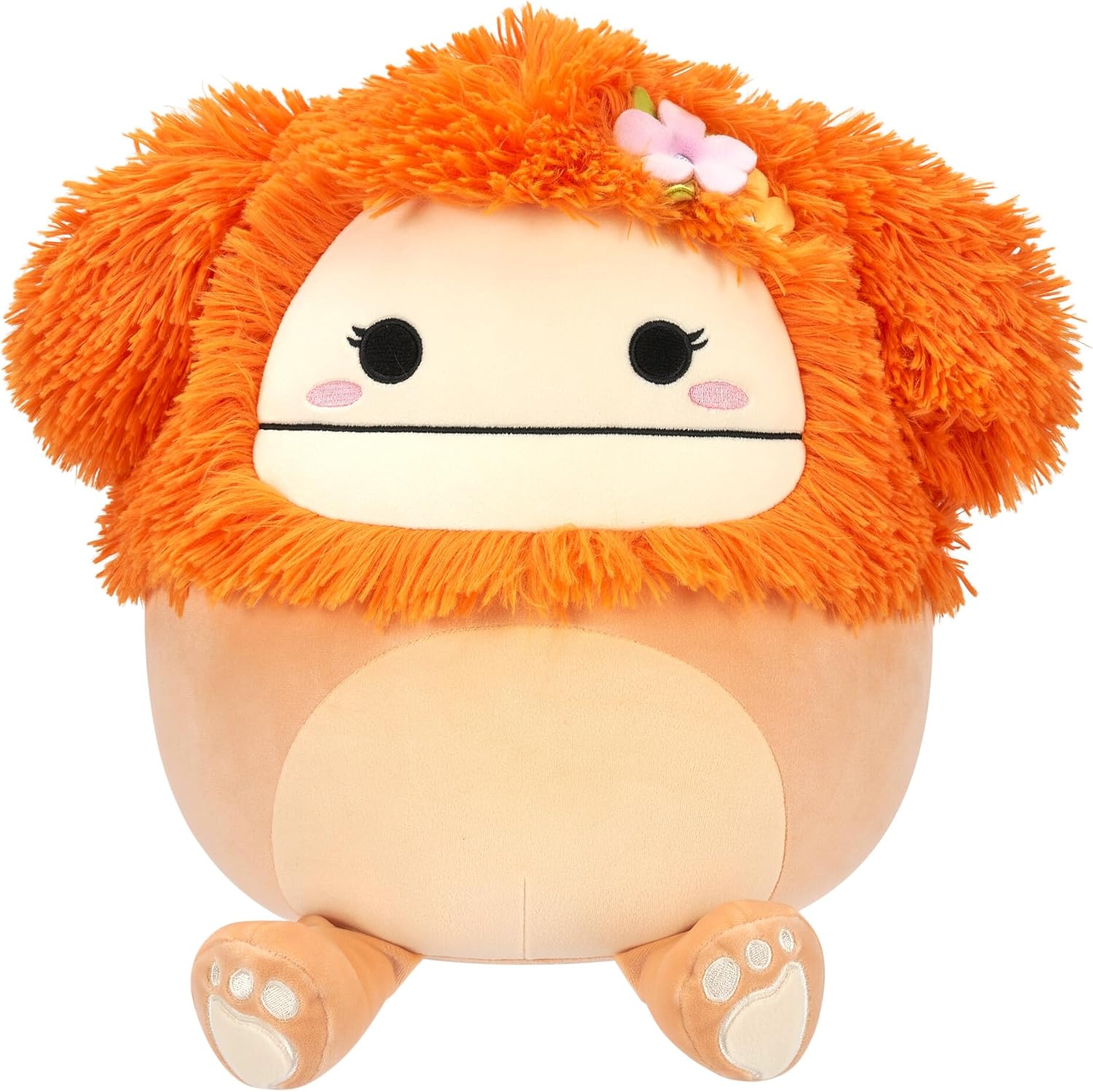 Squishmallows Fuzz-A-Mallows Shasta Peach Bigfoot with Tropical Flower