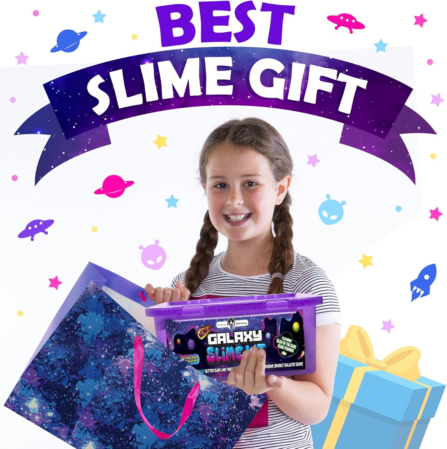 Original Stationery Galaxy Slime Kit | Glow-in-the-Dark DIY Set | Glitter Powders & Stars | Multicolor Craft Box for Girls Ages 8–12