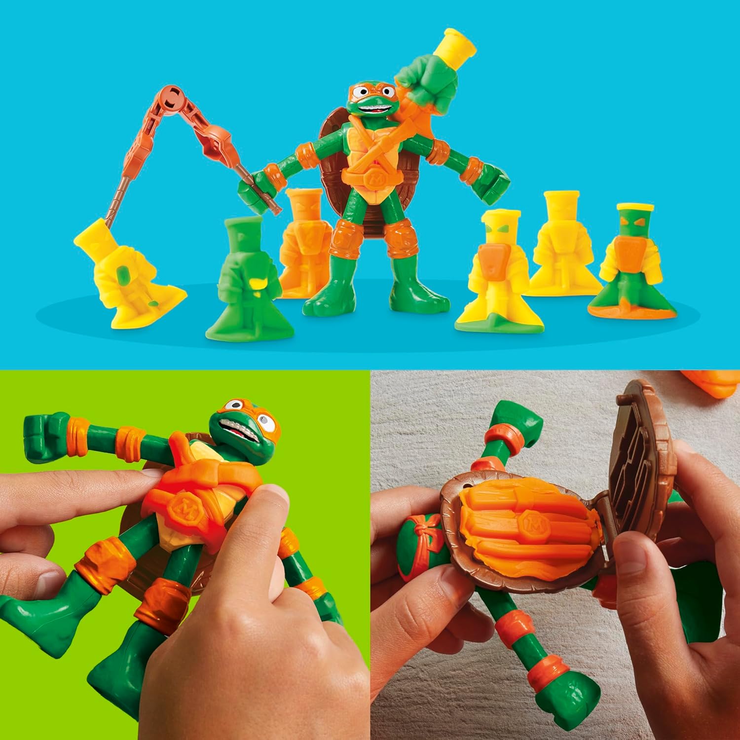Play-Doh Teenage Mutant Ninja Turtles Slice & Blast Pizza-Spielset | Bendy Michelangelo Figur & Pizza Blaster | Spielzeug für Kinder ab 4 Jahren
