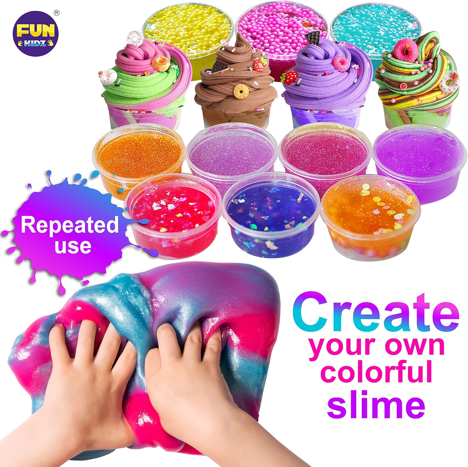 FunKidz Jumbo Slime Kit | 33 Cups Premade Slime Set | Soft, Cloud, Clear, Butter, Glitter & Glow-in-the-Dark | Non-Toxic DIY Kit for Kids Ages 4–12 | Party Favors & Gift Box