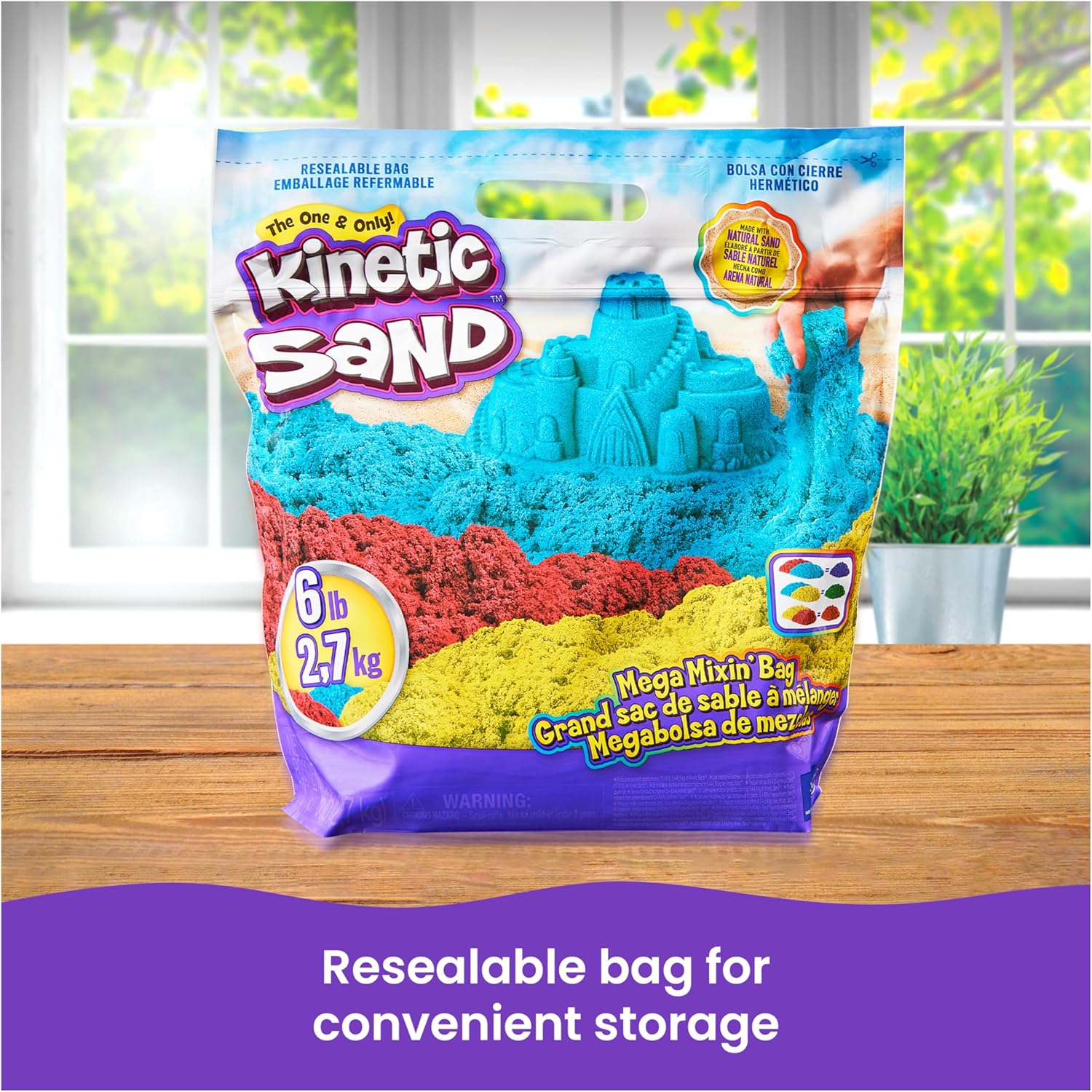 Kinetic Sand, 2,72 kg Mega Mixin’ Bag with Red, Yellow & Blue Play Sand Resealable Bag