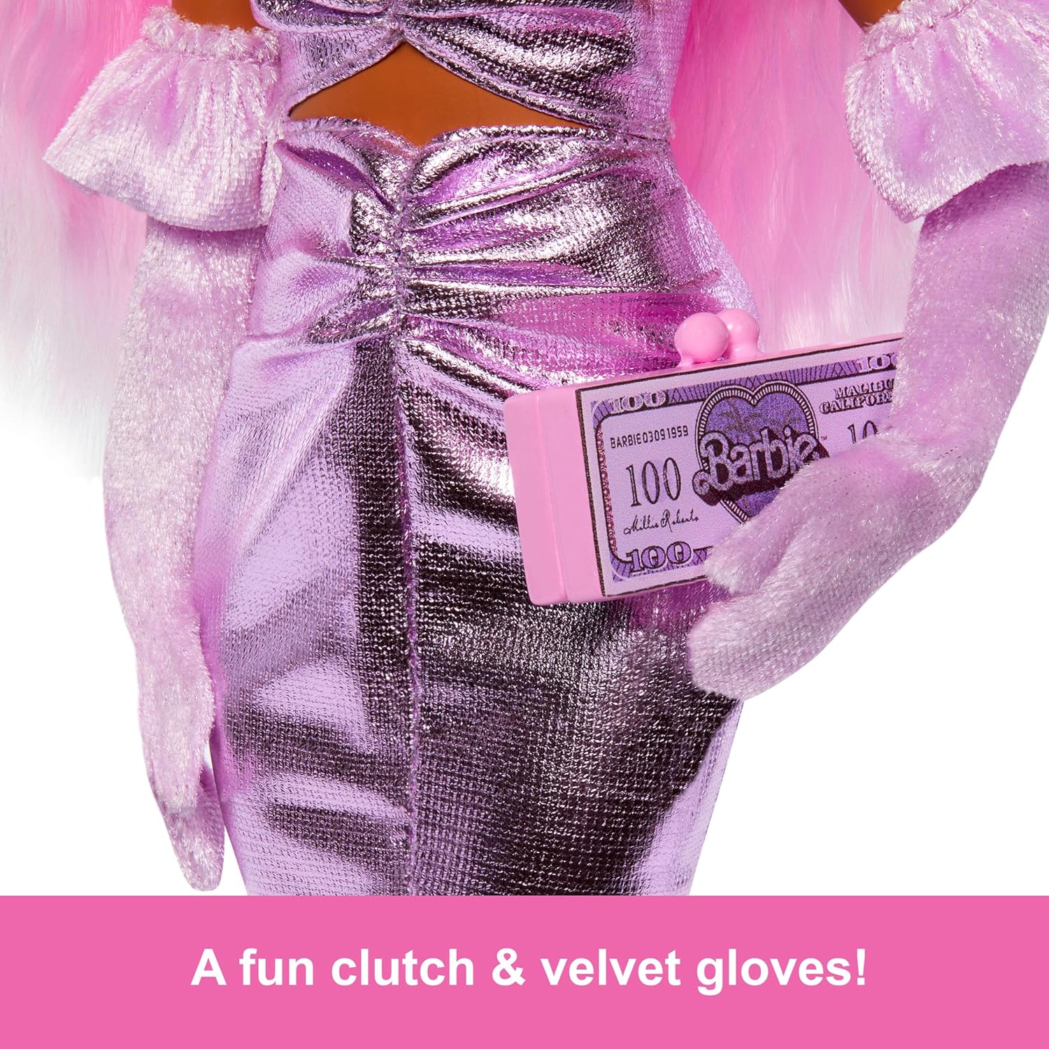 Barbie Deluxe Style Doll in a Glossy Pink Midi Dress