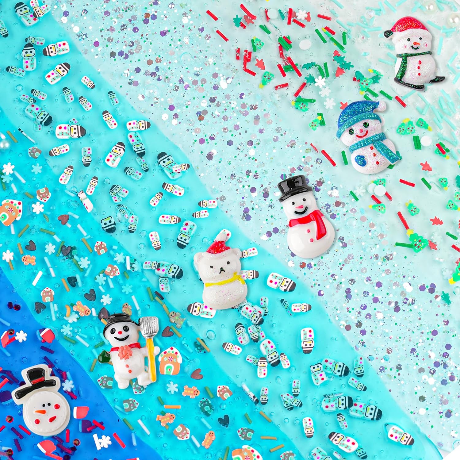 6-Pack Snowman Slime & Clay Christmas Craft Kit | DIY Build-a-Snowman Set | 6 Clear Crystal Slimes & 40 Accessories | Ages 4+