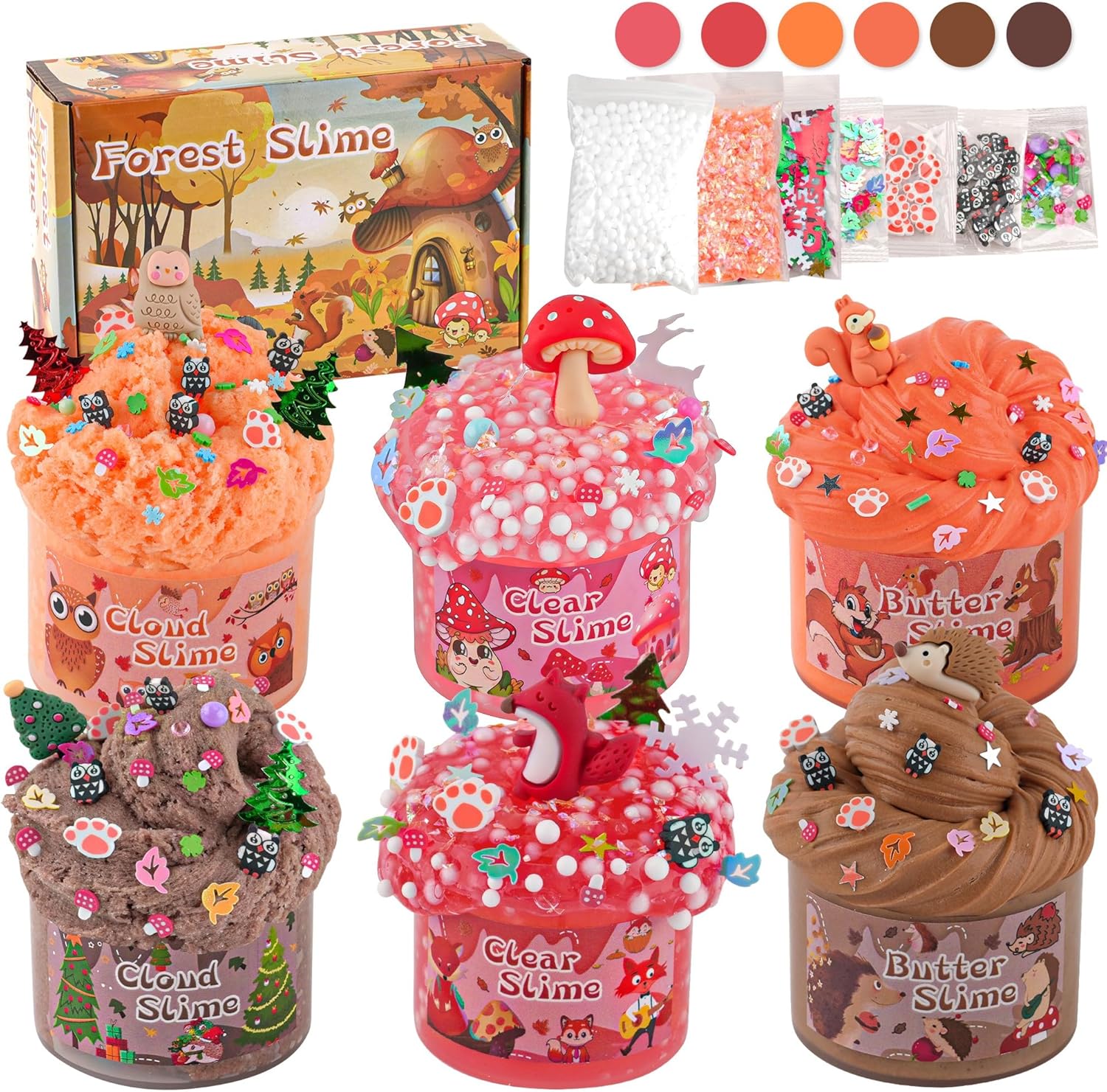 LAWOHO 6-Pack Forest Slime Kit | Butter, Cloud & Clear Slime Textures | 360 ml Total | Forest-Themed Add-Ins | Ages 4+