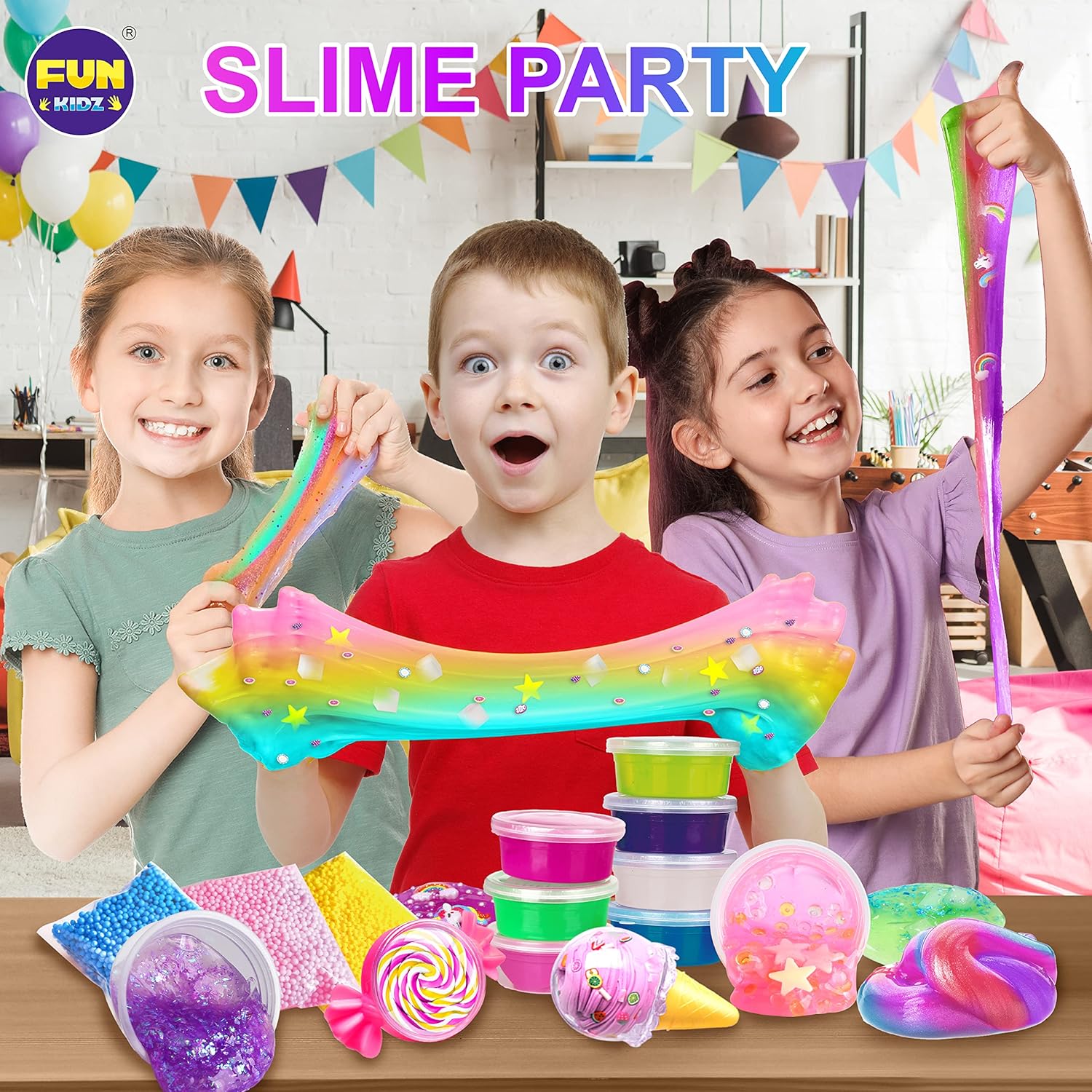 FunKidz Jumbo Slime Kit | 33 Cups Premade Slime Set | Soft, Cloud, Clear, Butter, Glitter & Glow-in-the-Dark | Non-Toxic DIY Kit for Kids Ages 4–12 | Party Favors & Gift Box