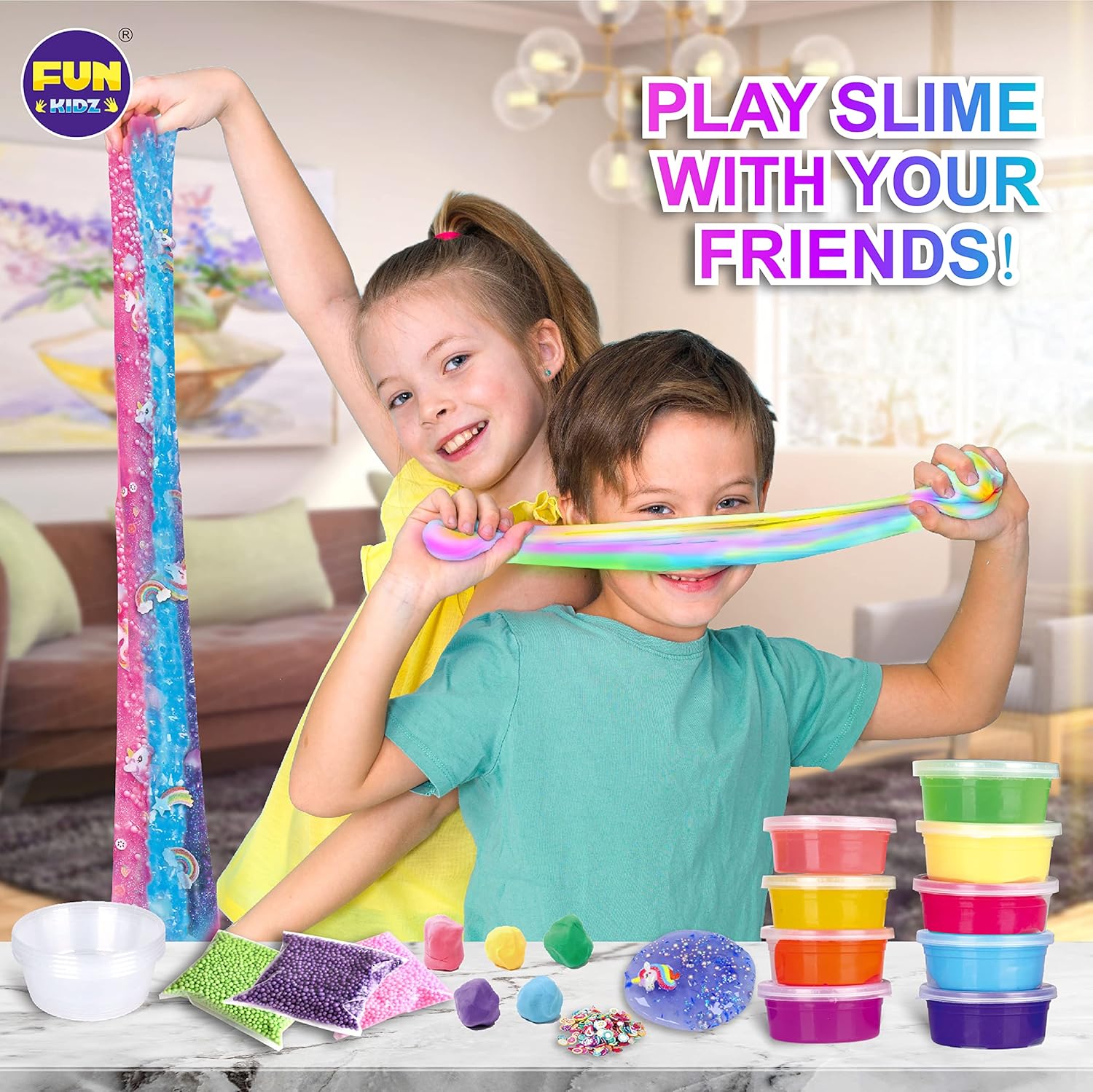 FunKidz Jumbo Slime Kit | 33 Cups Premade Slime Set | Soft, Cloud, Clear, Butter, Glitter & Glow-in-the-Dark | Non-Toxic DIY Kit for Kids Ages 4–12 | Party Favors & Gift Box