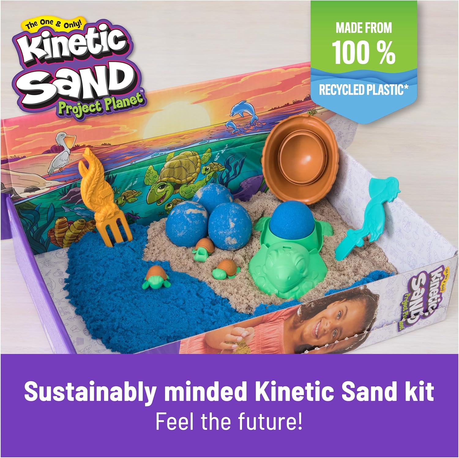 Kinetic Sand, Project Planet Turtle Beach with 396g Play Sand, Tools & Molds