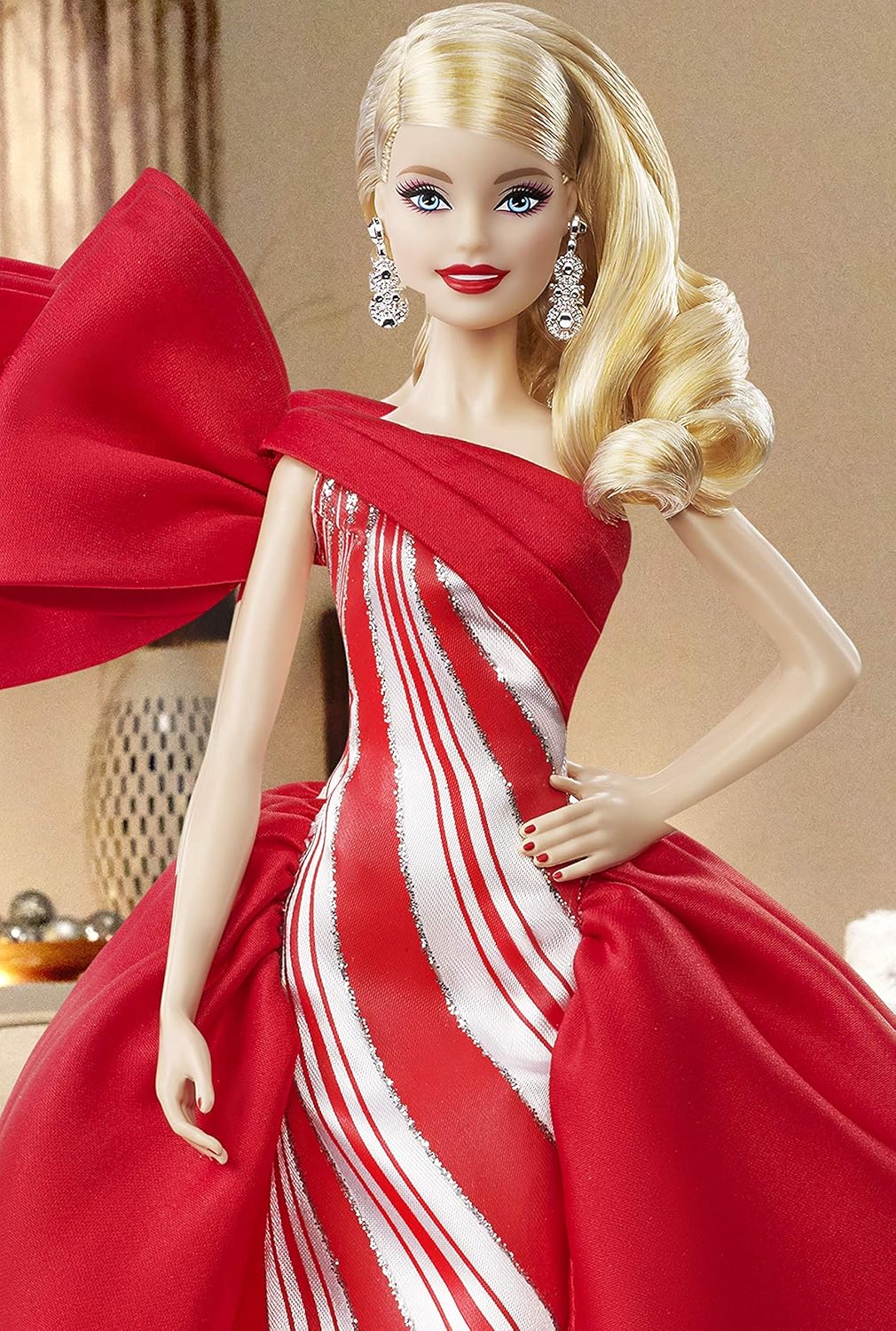 Barbie Signature – 2019 Holiday Barbie Doll in Stunning Red and White Grown with a Festive Holyday Print and Silvery Sparkle Details