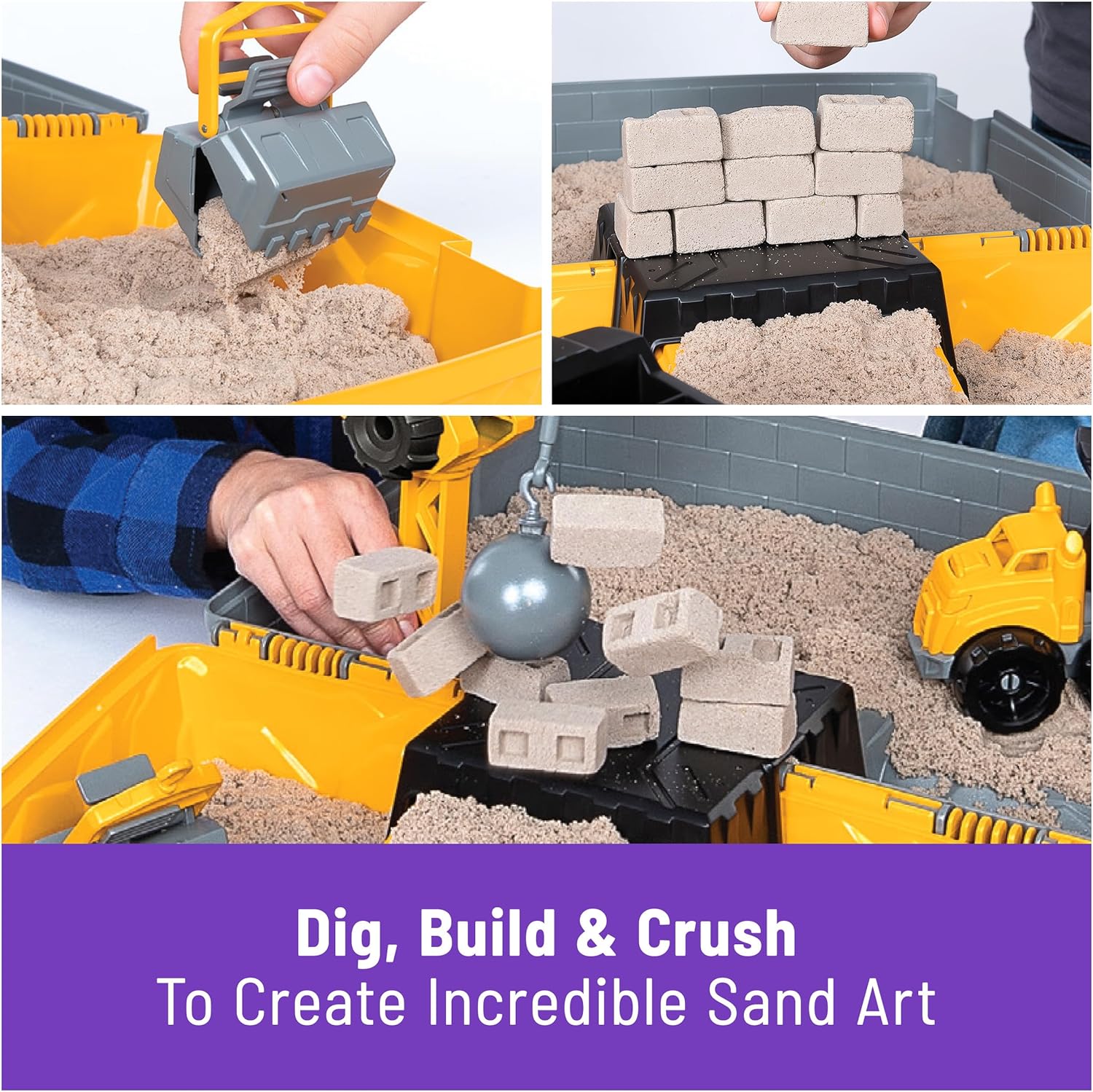 Kinetic Sand, Construction Site Folding Sandbox with 910 g Play Sand & Toy Truck