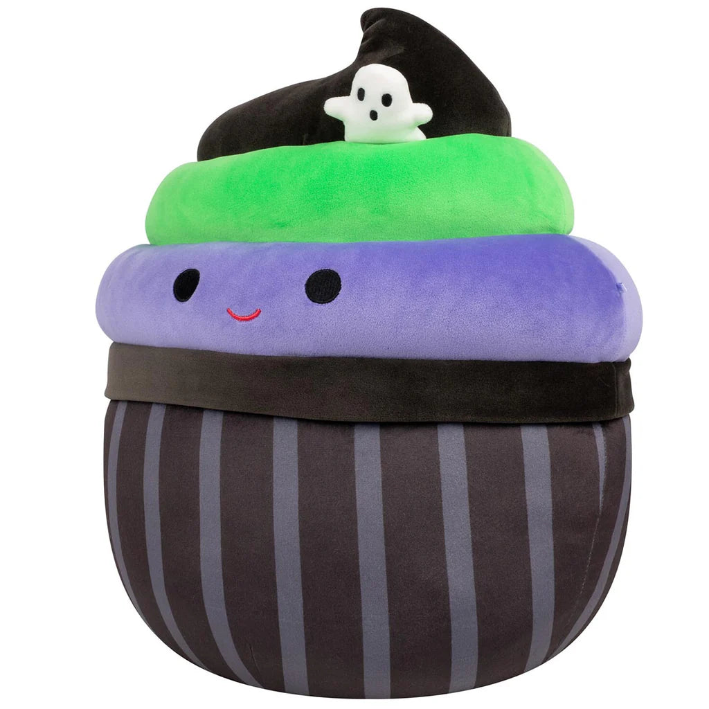 Squishmallows Halloween  Kurt the Black Cupcake With Green and Purple Frosting